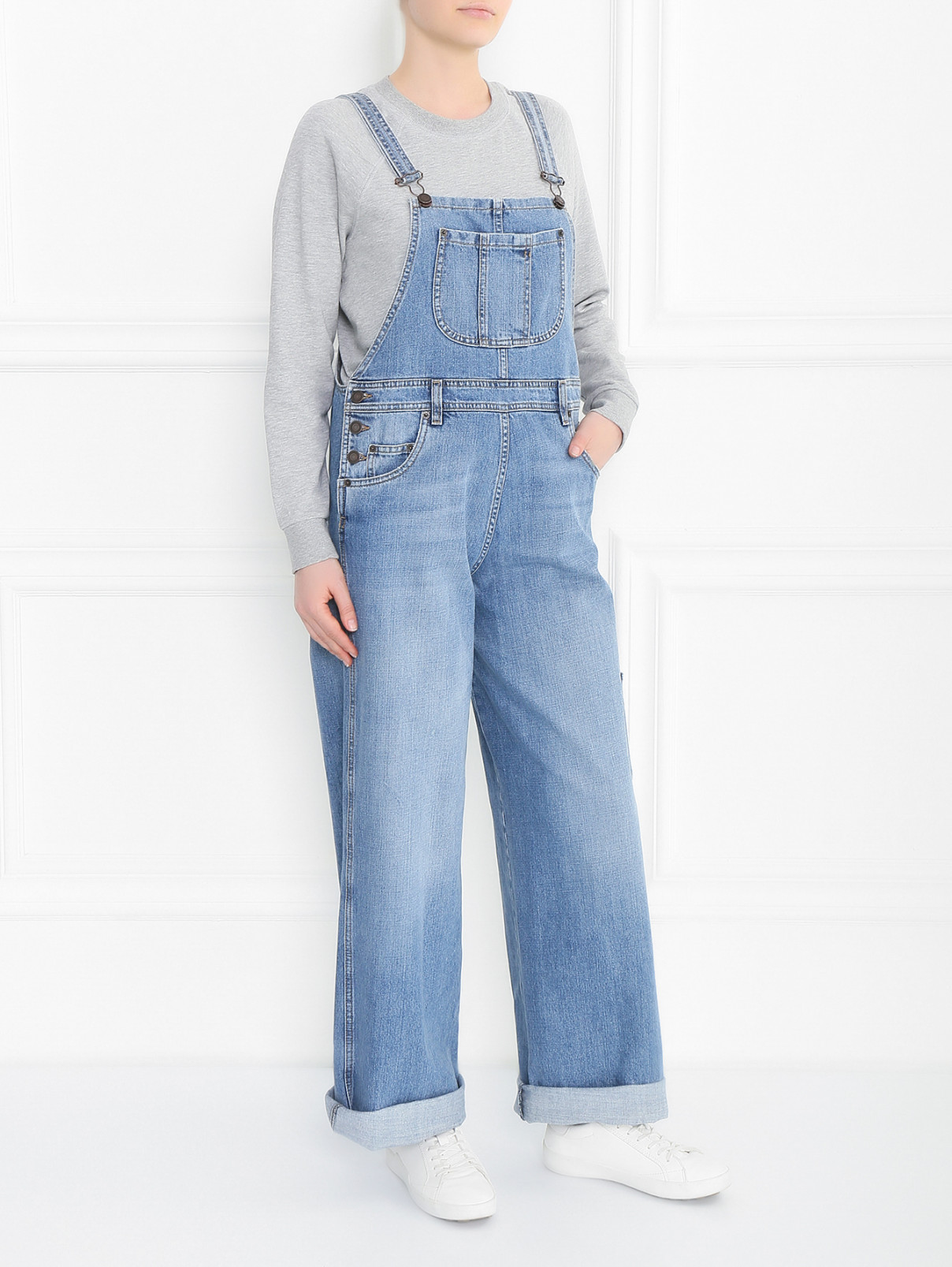 Джинсовый комбинезон с широкими брюками Moschino Couture  –  Модель Общий вид  – Цвет:  Синий