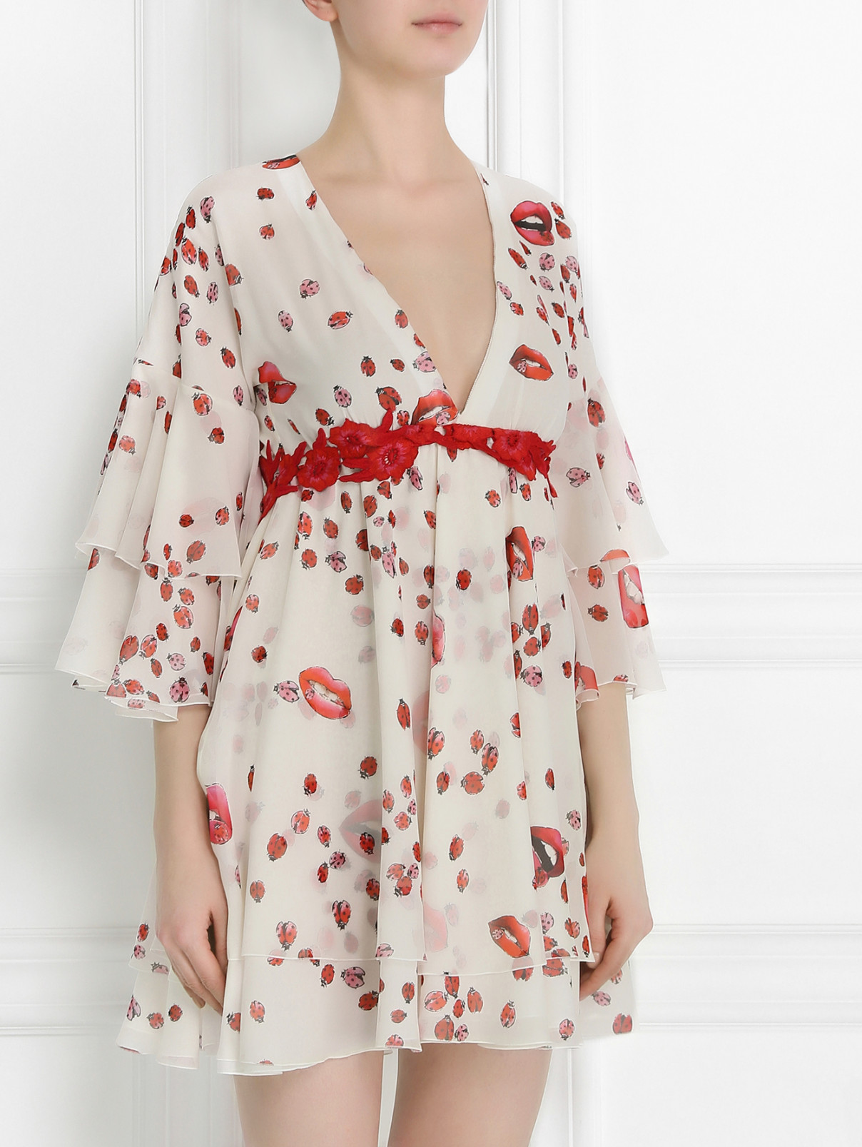 Платье-мини из шелка с узором Giamba  –  Модель Верх-Низ  – Цвет:  Узор
