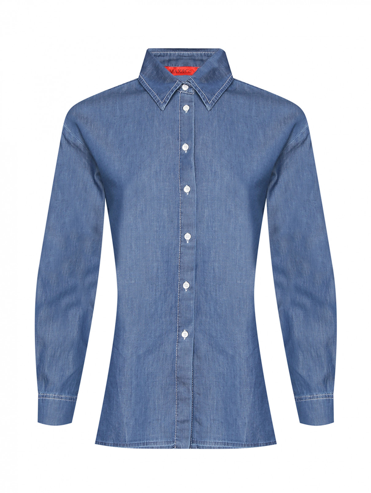 Рубашка из хлопка с карманом Max&Co  –  Общий вид  – Цвет:  Синий