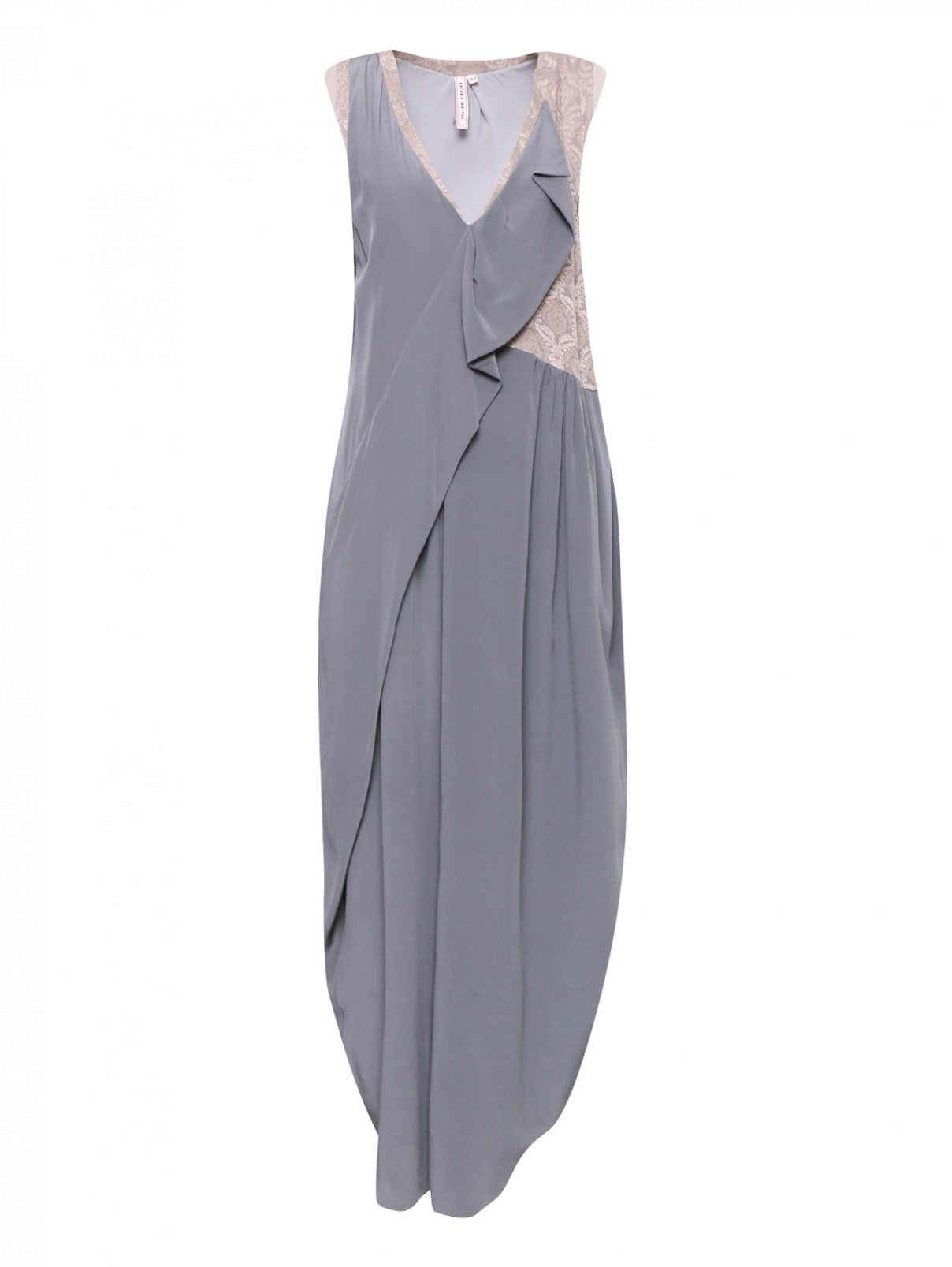 Платье-миди из шелка с драпировкой Antonio Marras  –  Общий вид  – Цвет:  Серый