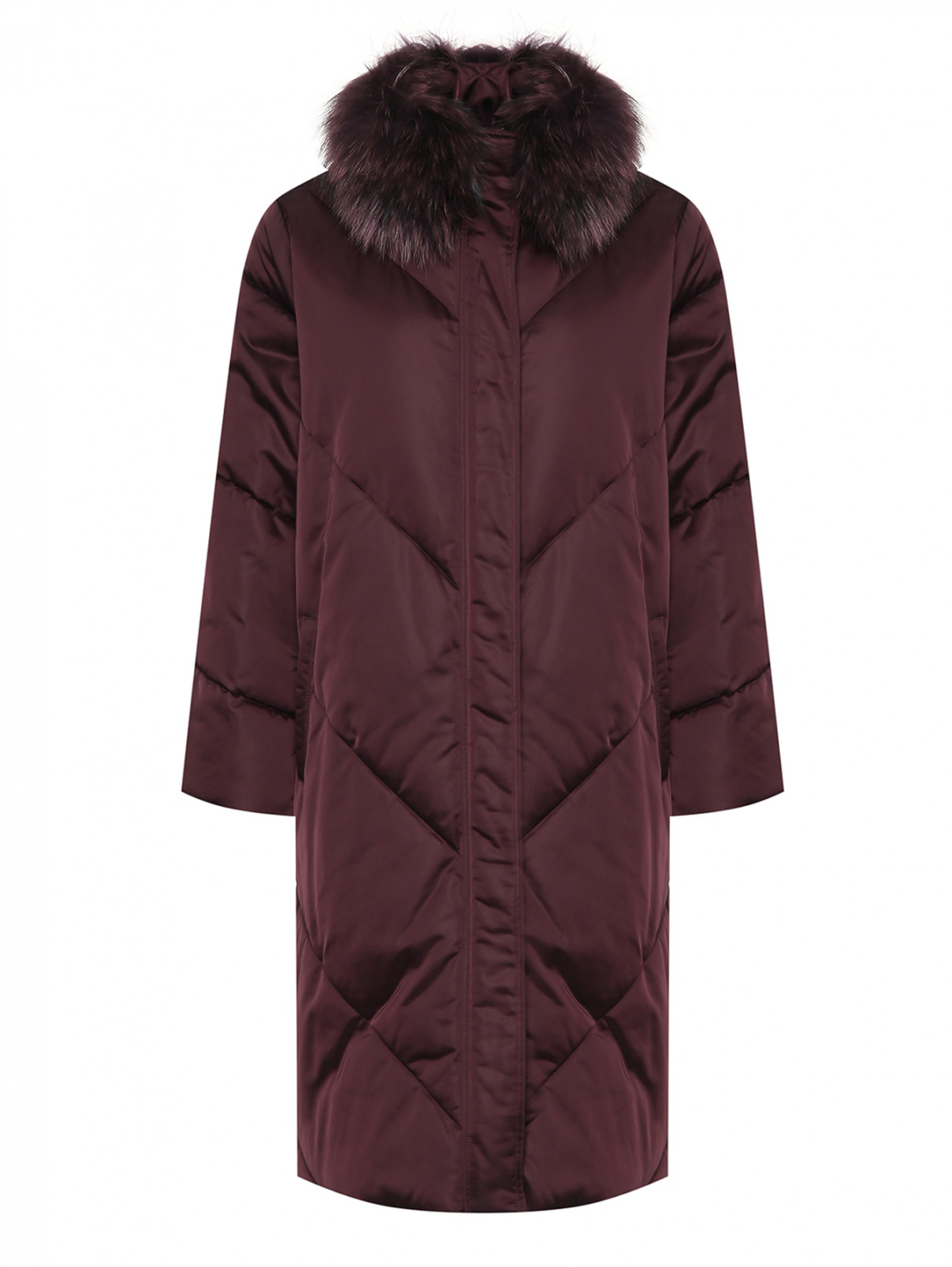 Утепленная куртка с меховым воротом Marina Rinaldi  –  Общий вид  – Цвет:  Фиолетовый
