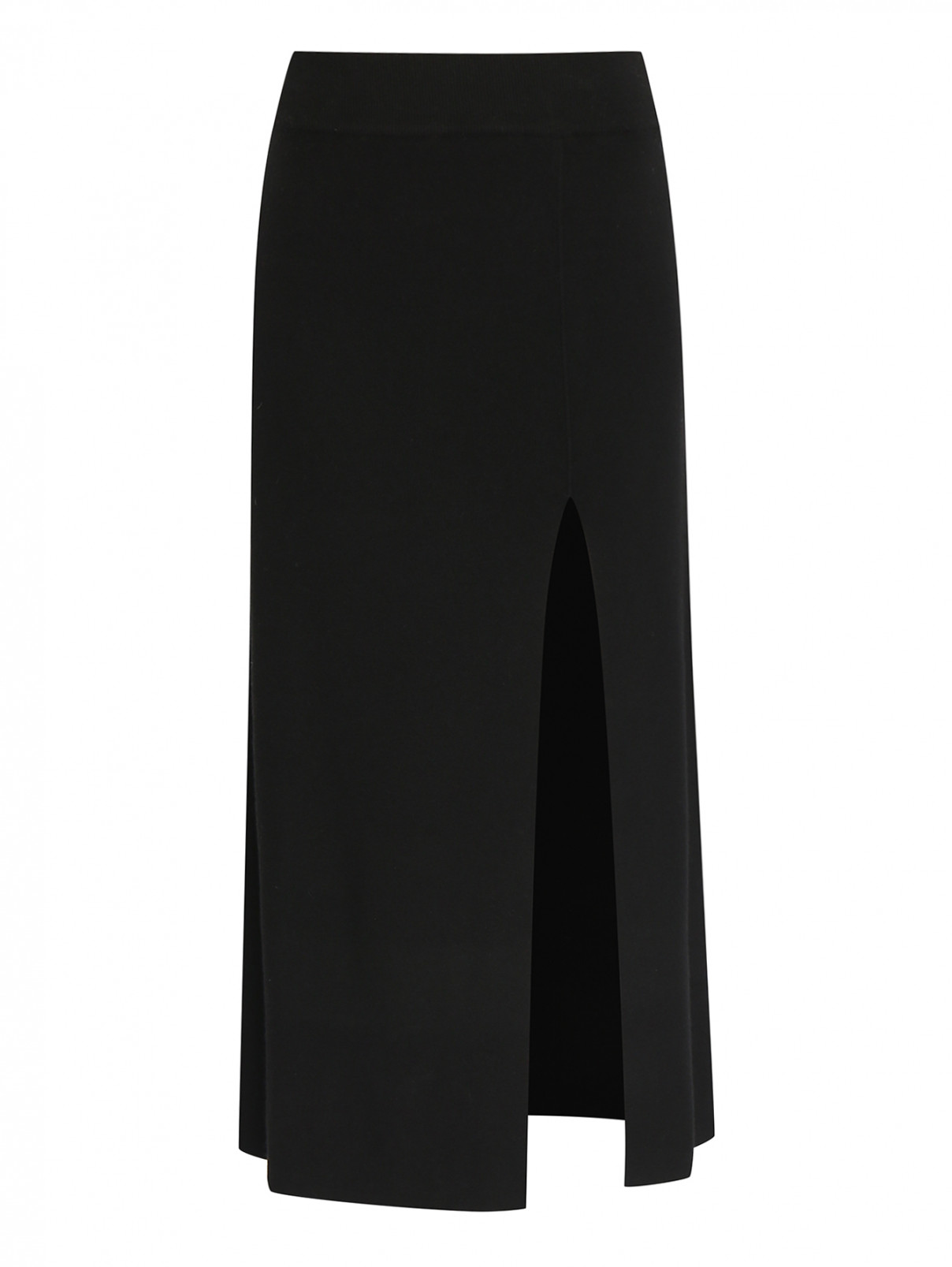 Трикотажная юбка-миди с разрезом Shade  –  Общий вид  – Цвет:  Черный