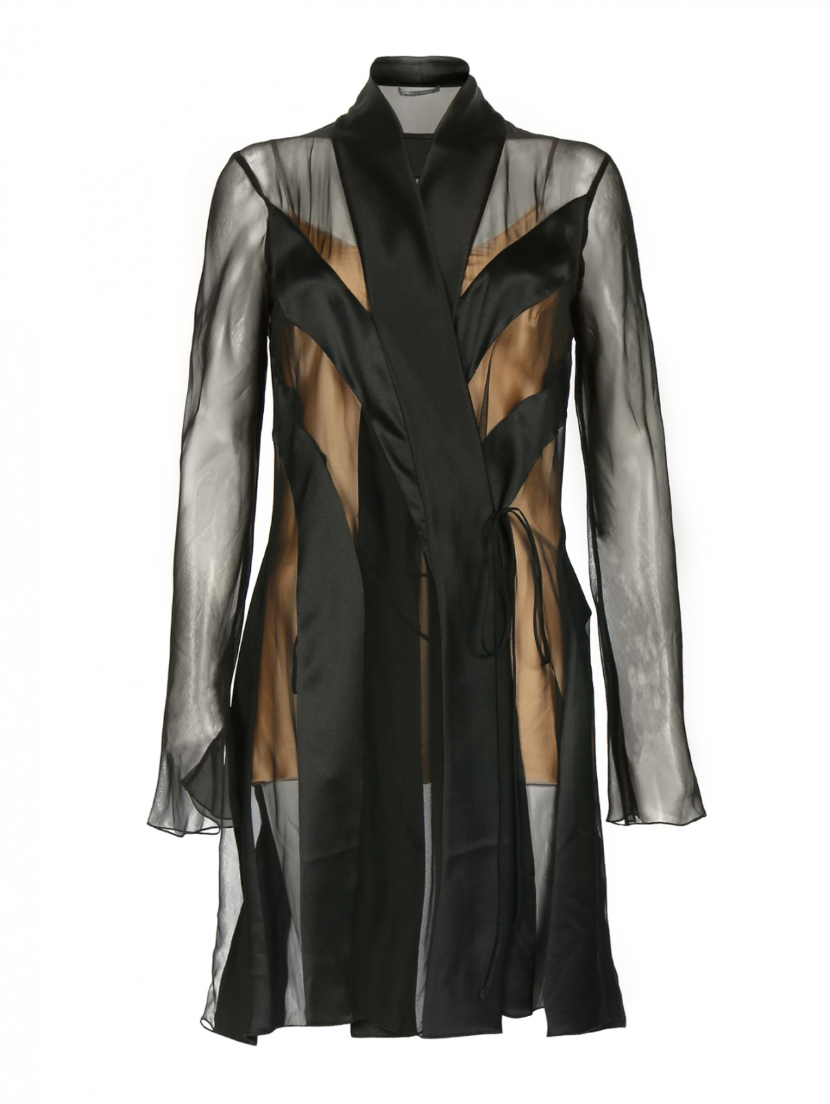 Прозрачная блуза из шелка на завязке Alberta Ferretti  –  Общий вид  – Цвет:  Черный