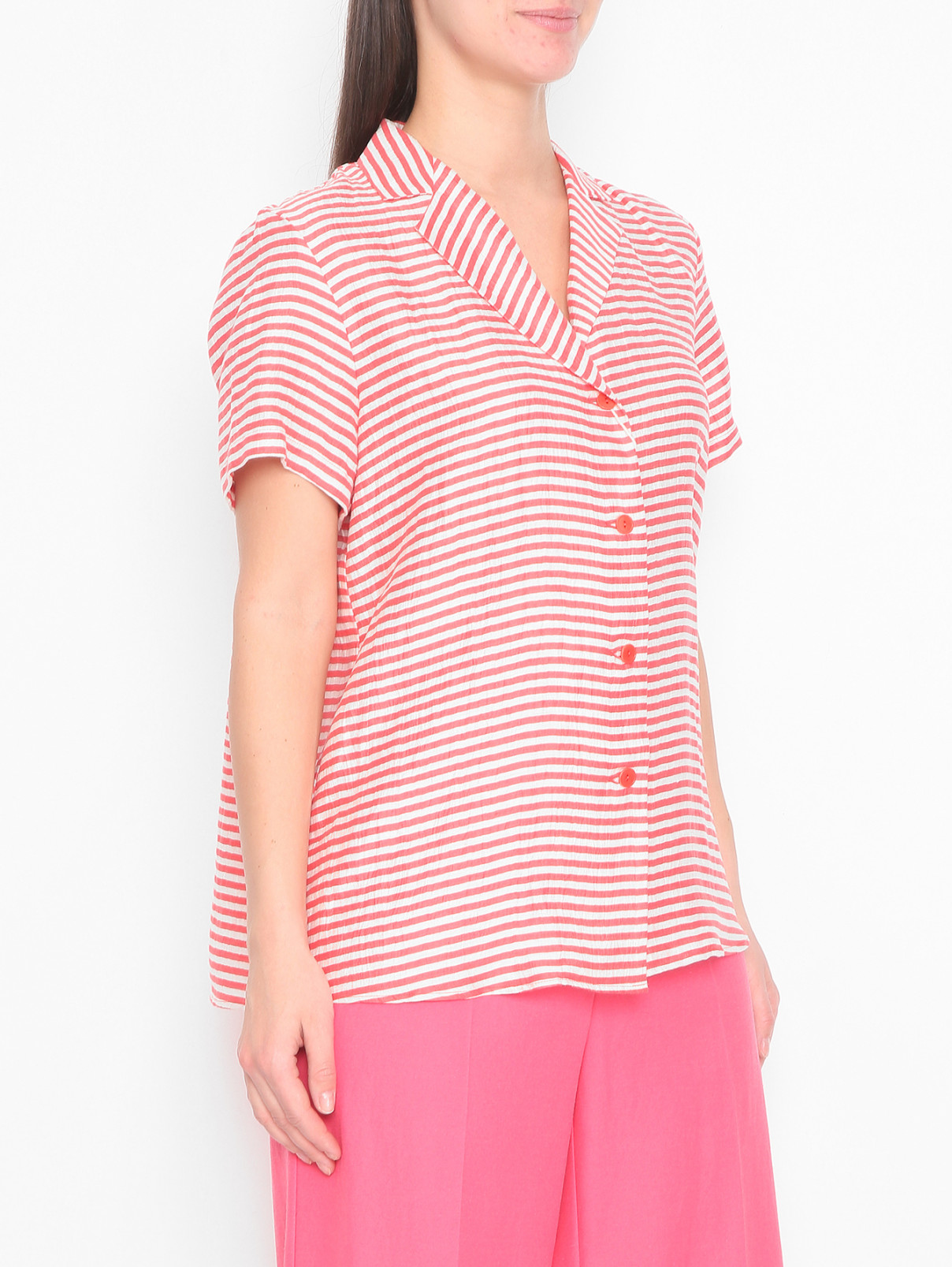Блуза из смешанного льна с узором полоска Marina Rinaldi  –  МодельВерхНиз  – Цвет:  Красный