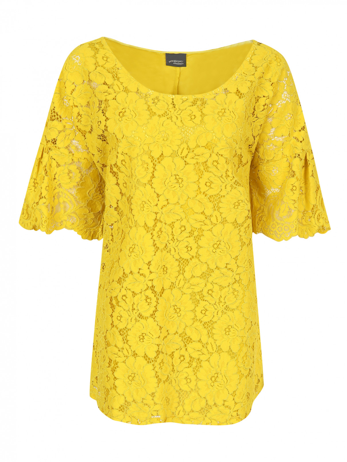 Кружевная блуза свободного кроя с коротким рукавом Persona by Marina Rinaldi  –  Общий вид  – Цвет:  Желтый