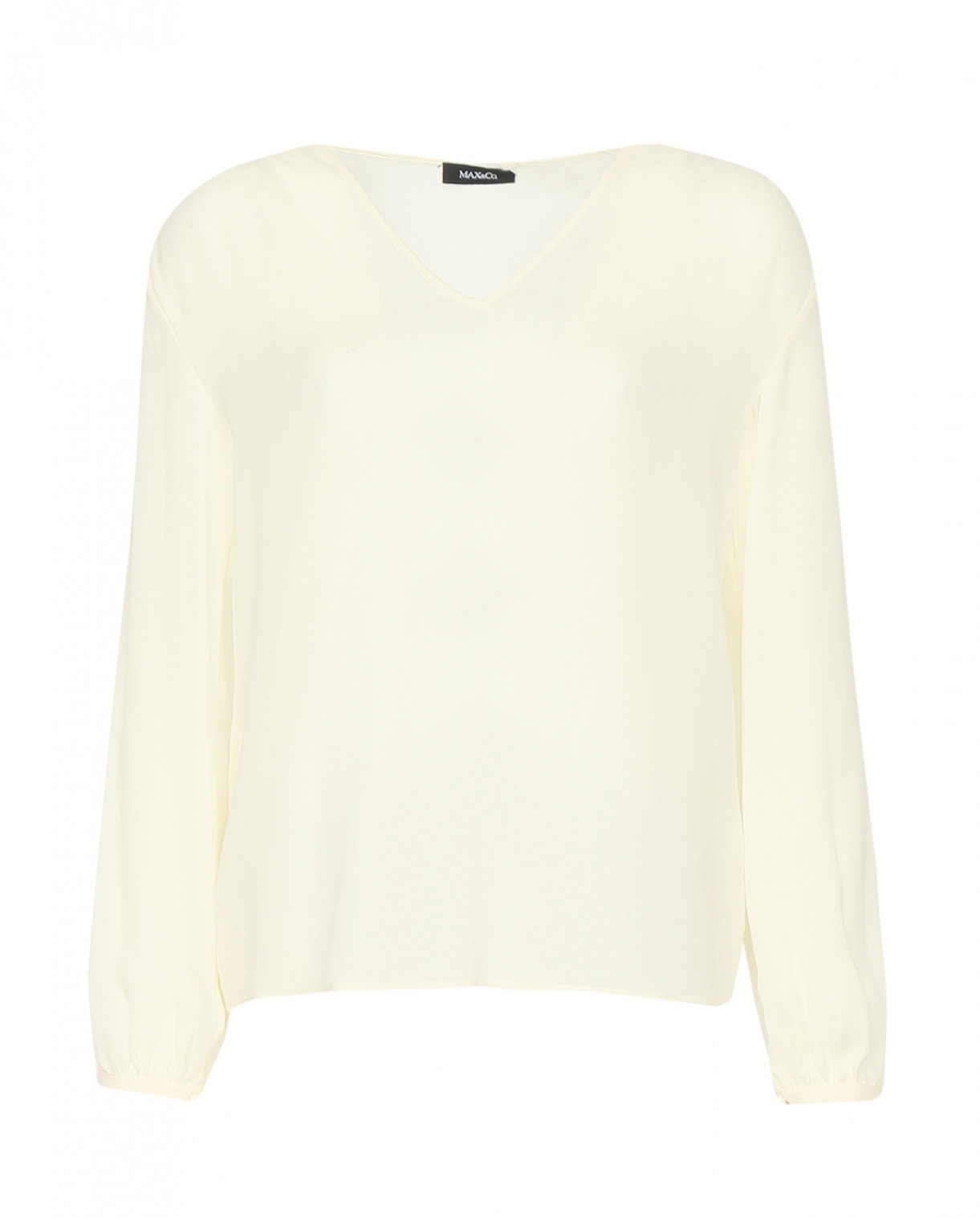Блуза из шелка с декоративными пуговицами на плечах Max&Co  –  Общий вид  – Цвет:  Белый