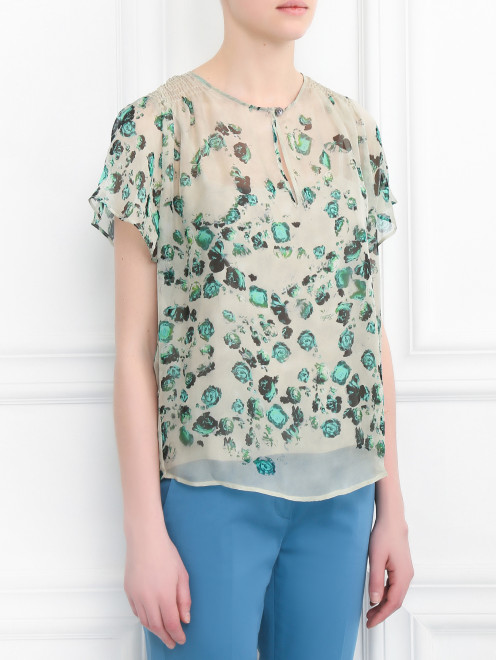 Блуза из шелка свободного кроя с узором JO NO FUI - Модель Верх-Низ