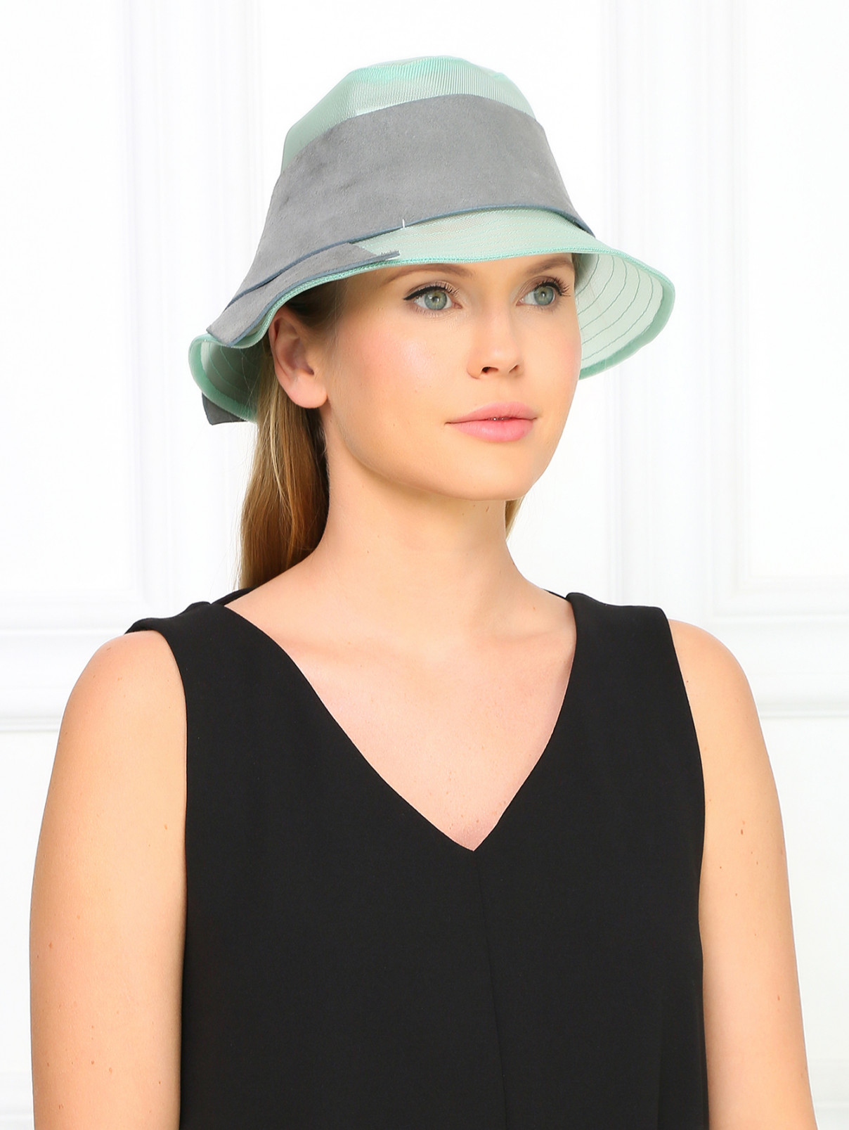 Шляпа из сетки с кожаной отделкой Emporio Armani  –  Модель Общий вид  – Цвет:  Зеленый