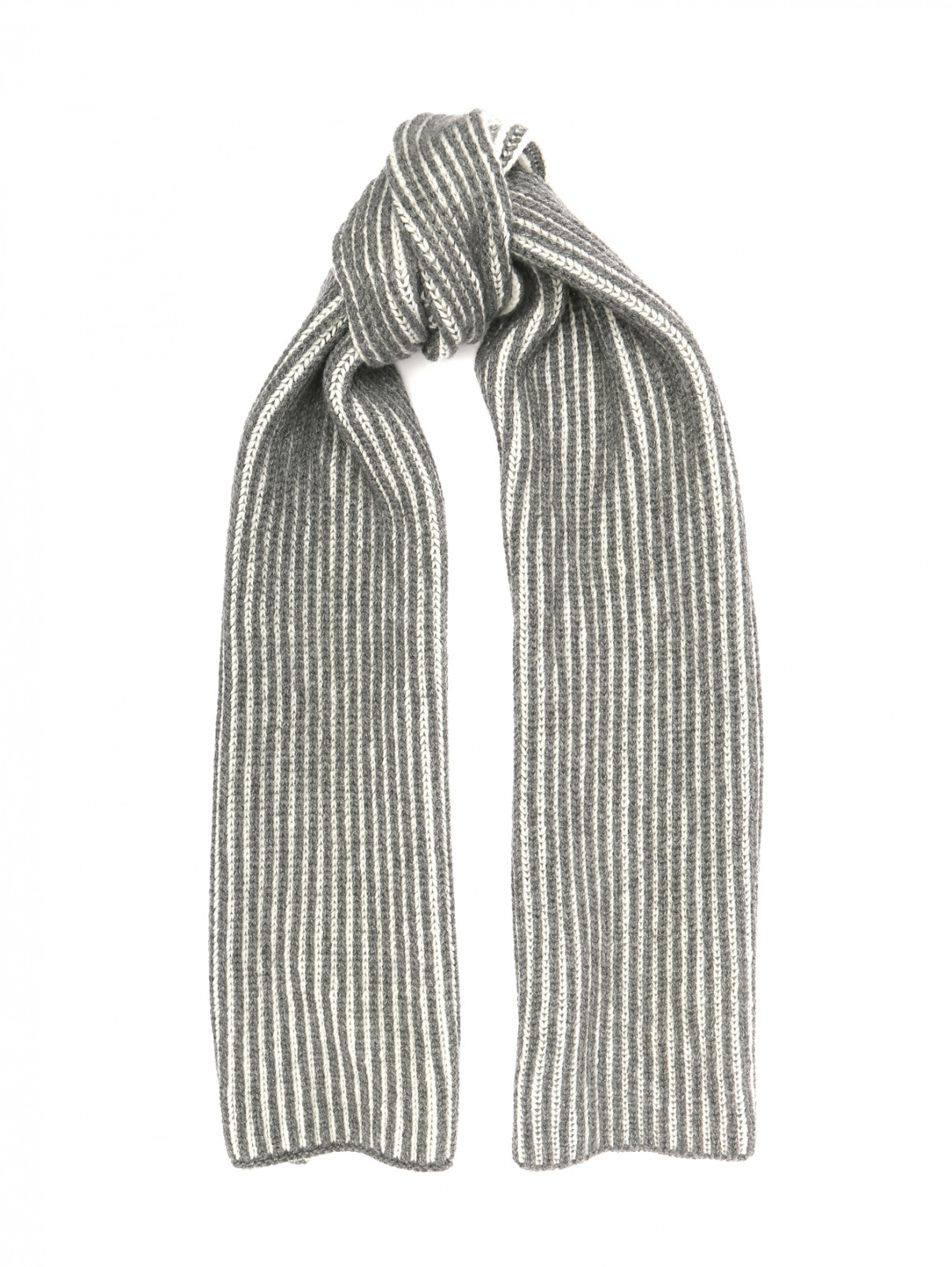 Шарф из кашемира с узором "полоска" Kangra Cashmere  –  Общий вид  – Цвет:  Серый