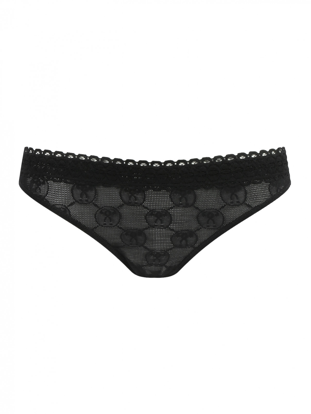 Полупрозрачные трусы с узором и кружевной отделкой Moschino Underwear  –  Общий вид  – Цвет:  Черный