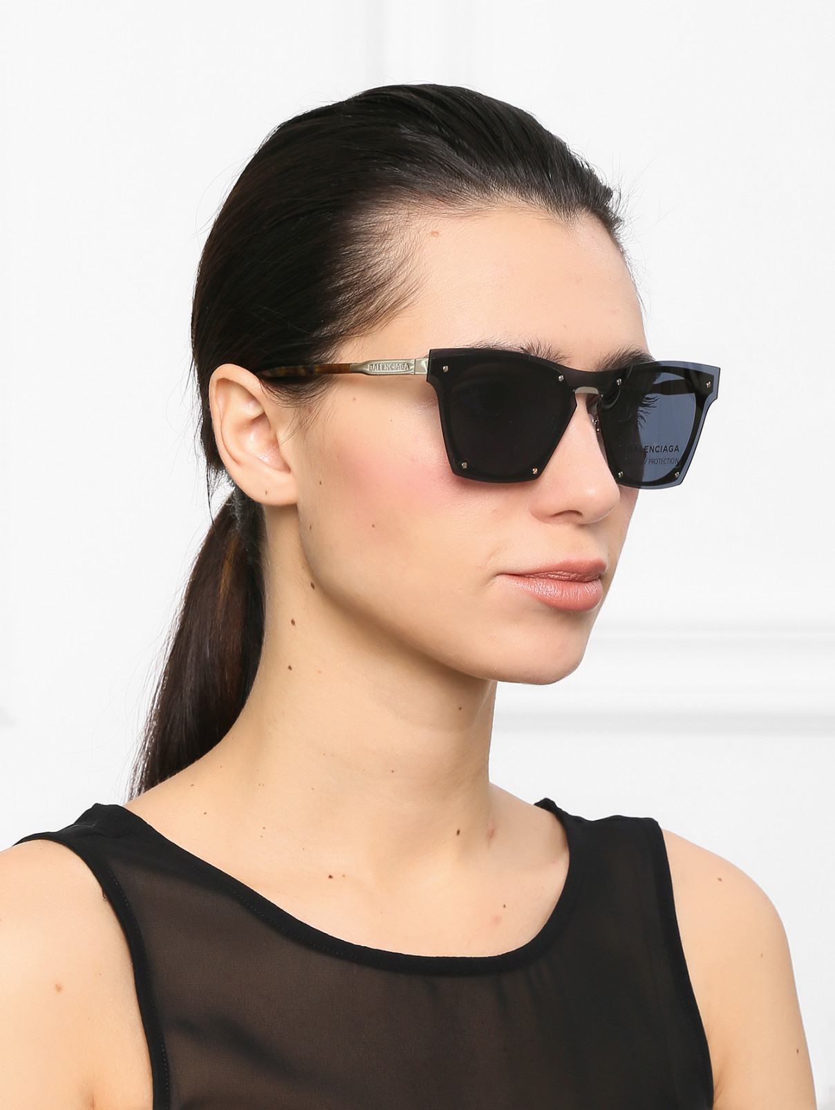 Солнцезащитные очки в оправе из пластика и металла Balenciaga  –  МодельОбщийВид  – Цвет:  Синий