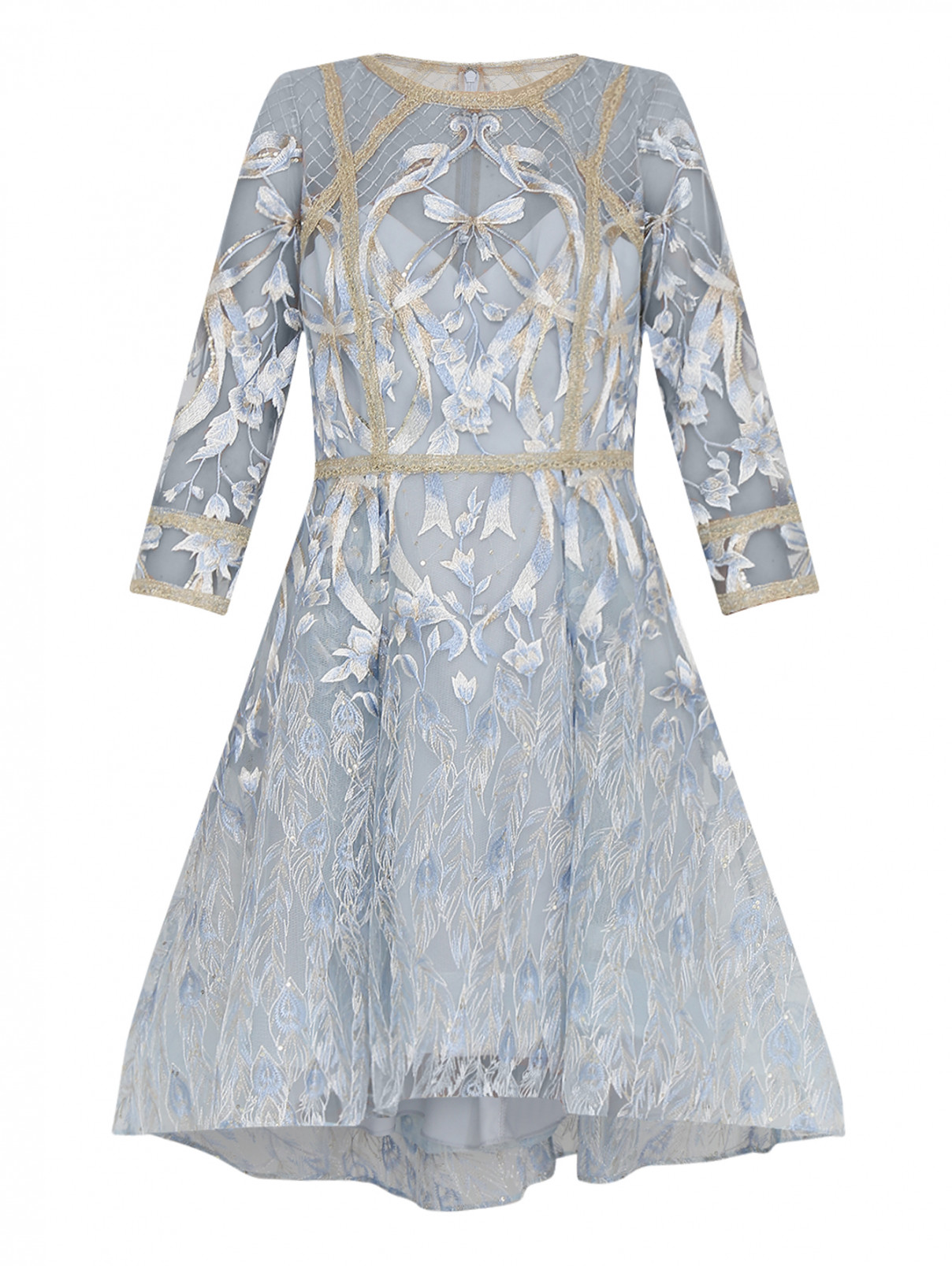 Платье с узором декорированное пайетками Marchesa  –  Общий вид  – Цвет:  Синий