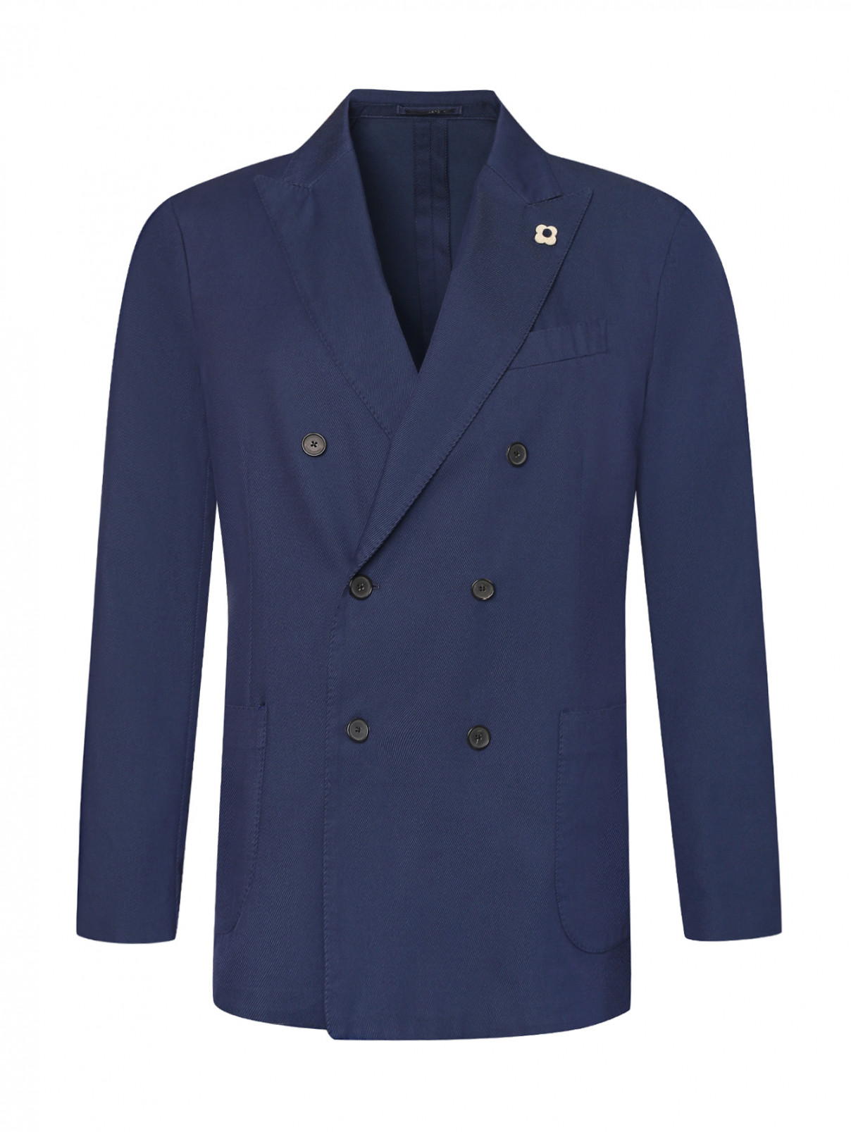 Двубортный пиджак из хлопка с узором LARDINI  –  Общий вид  – Цвет:  Синий