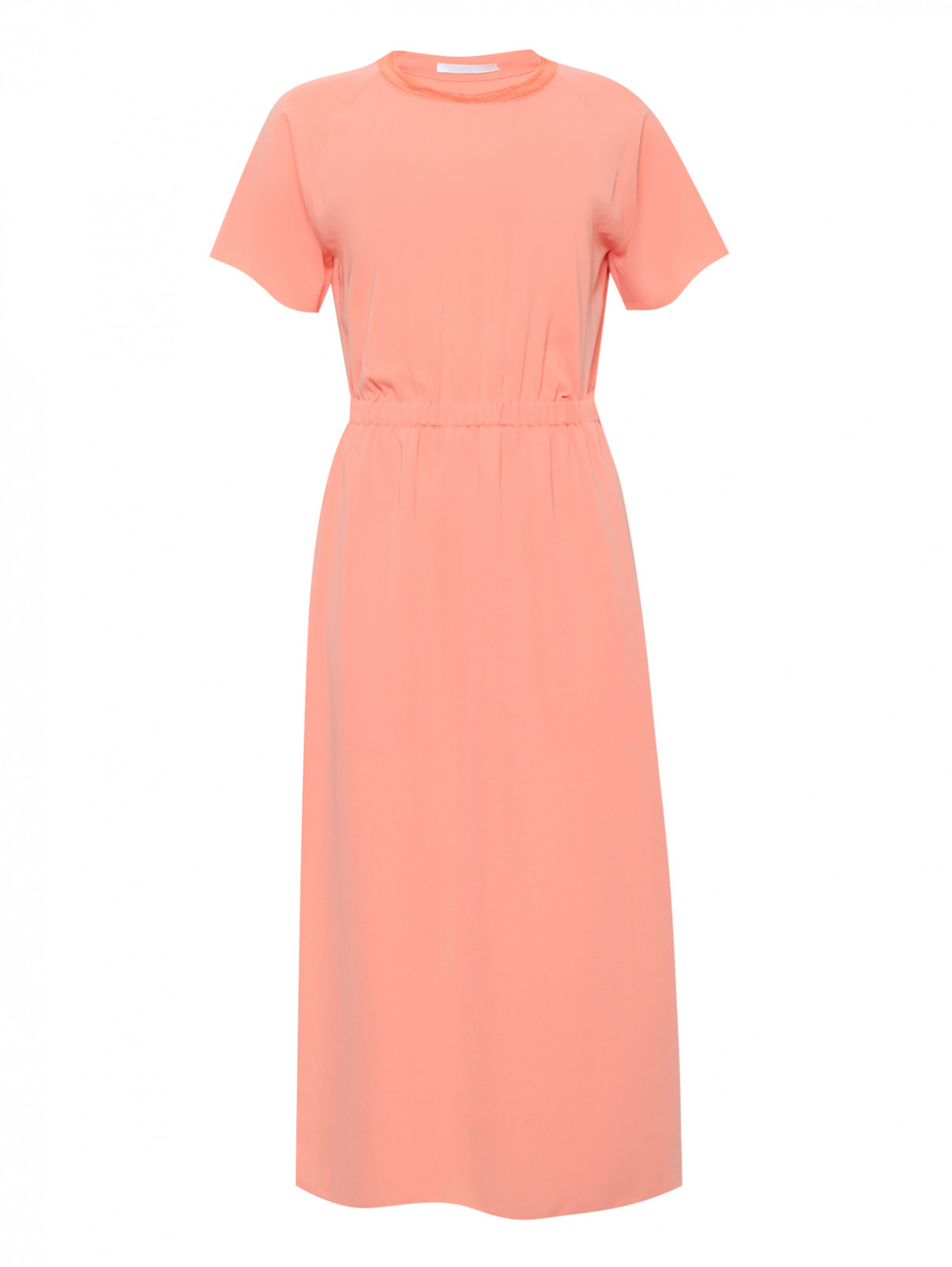 Платье-миди с короткими рукавами Hugo Boss  –  Общий вид  – Цвет:  Оранжевый