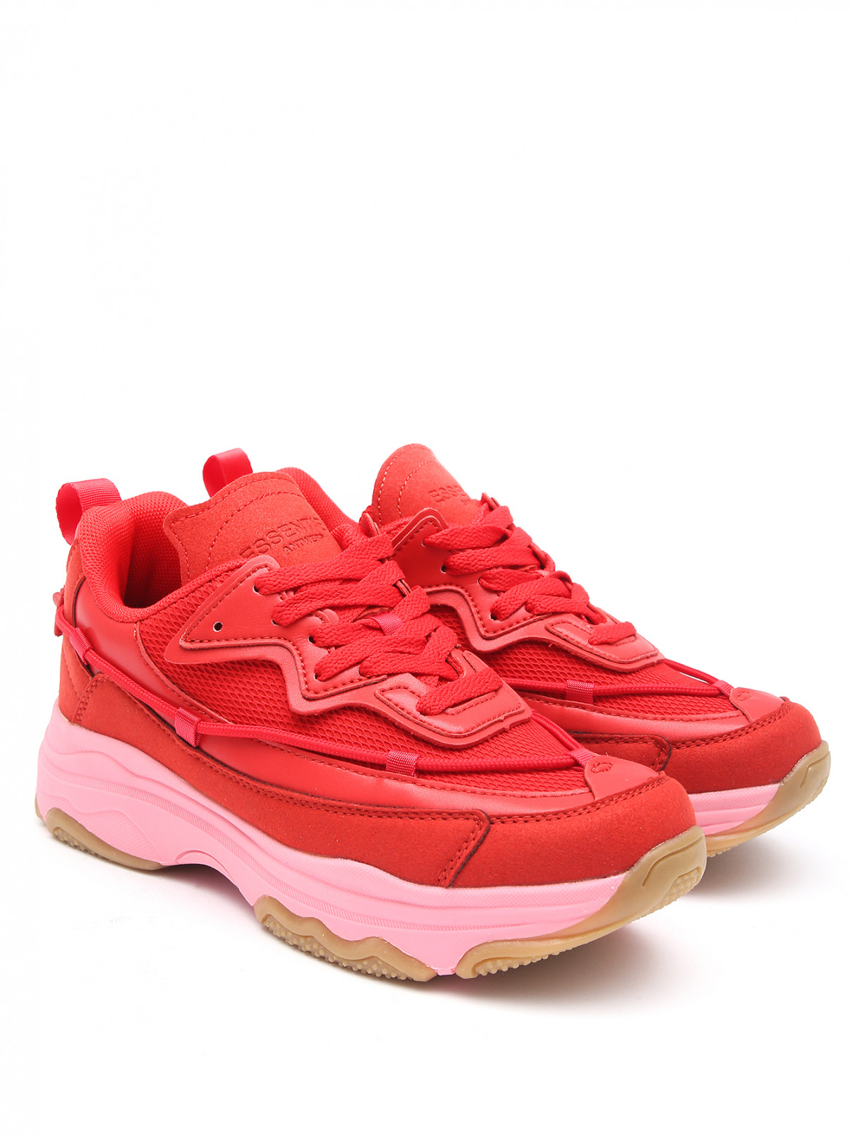 Комбинированные кроссовки на контрастной подошве Essentiel Antwerp  –  Общий вид  – Цвет:  Красный