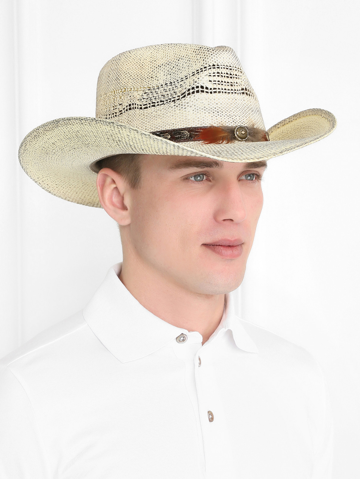 Шляпа соломенная с контрастной вставкой Stetson  –  Модель Общий вид  – Цвет:  Белый