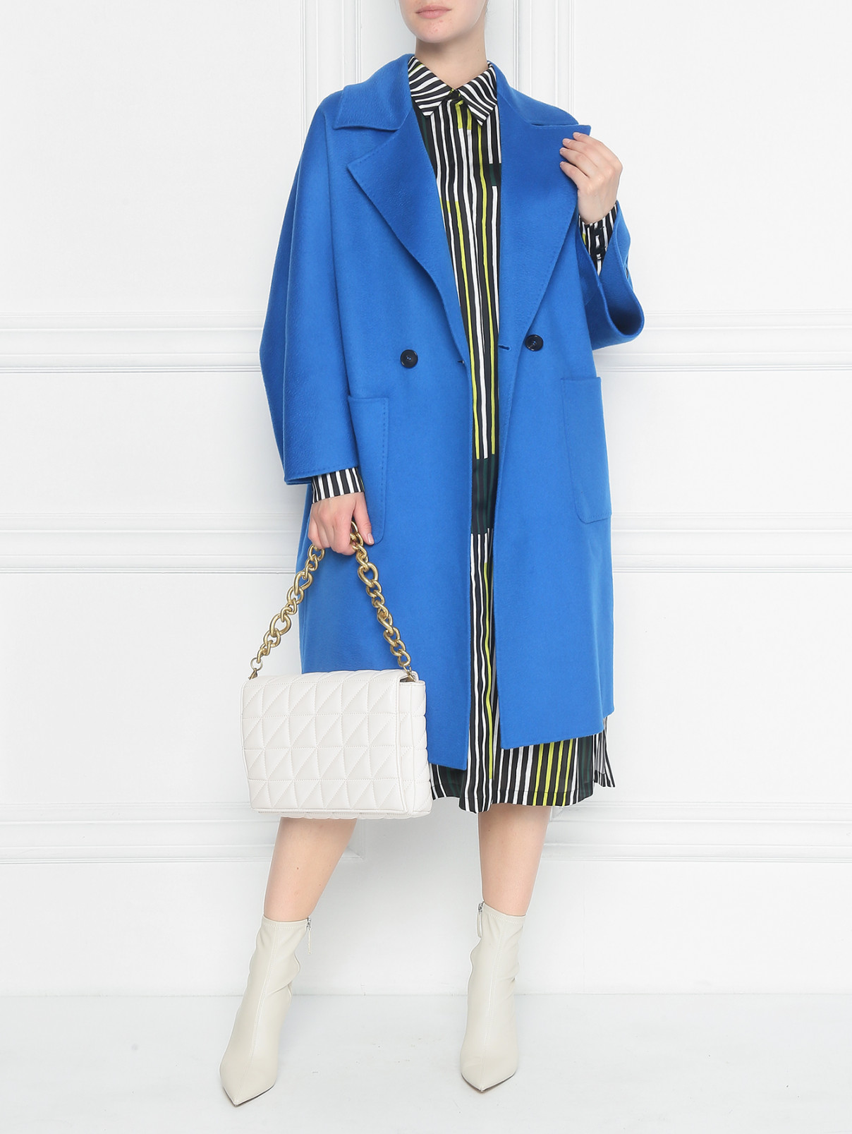Пальто из кашемира с карманами Marina Rinaldi  –  МодельОбщийВид  – Цвет:  Синий