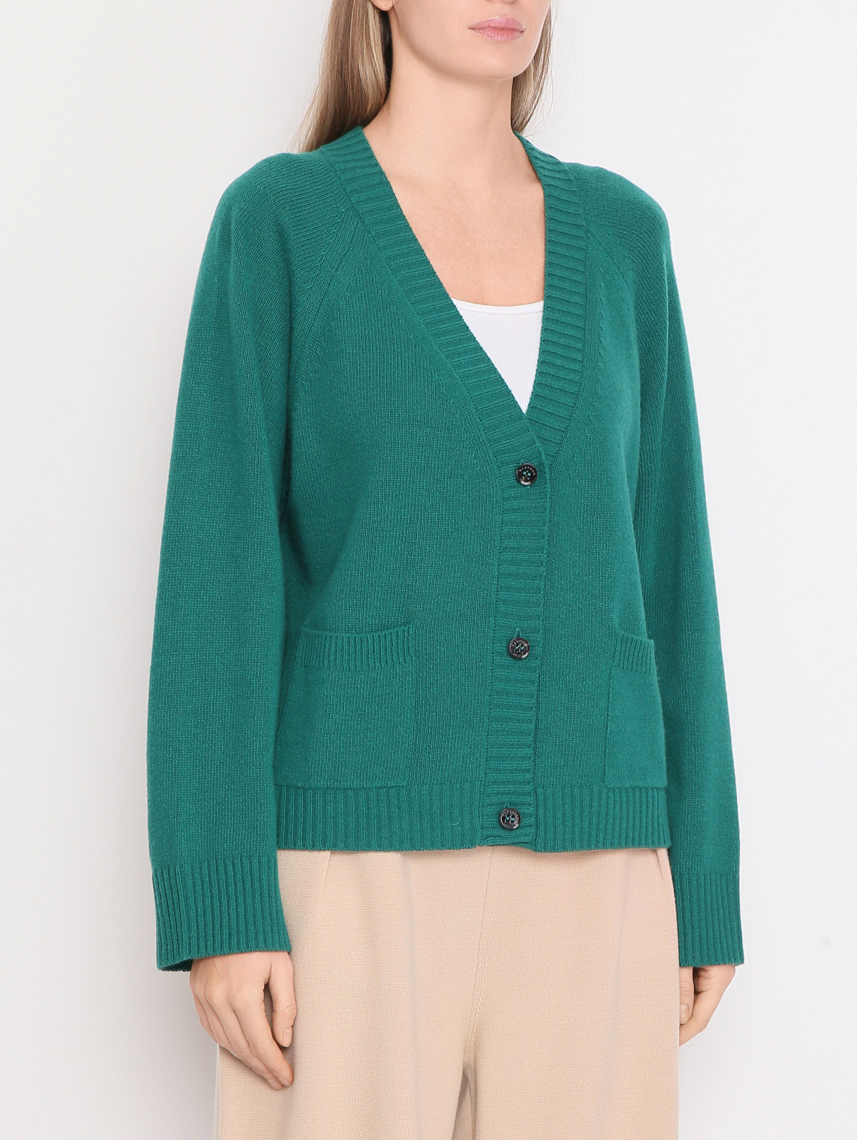 Кардиган из шерсти, вискозы и кашемира Weekend Max Mara  –  МодельВерхНиз  – Цвет:  Зеленый