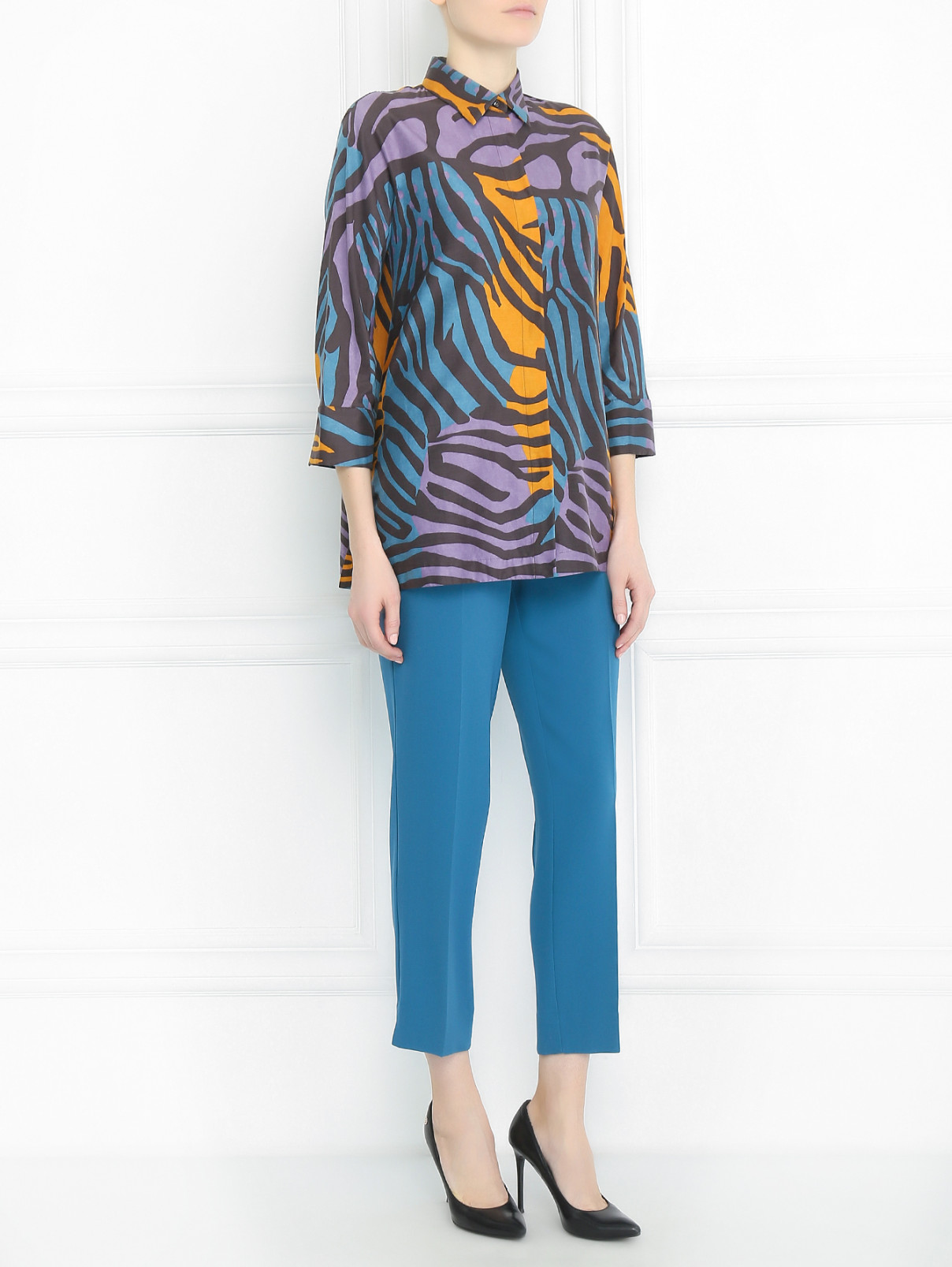Укороченные брюки со стрелками Etro  –  Модель Общий вид  – Цвет:  Синий
