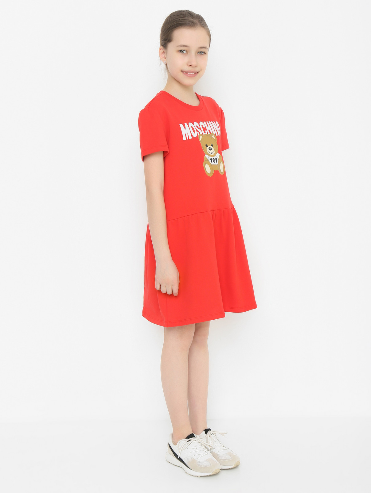 Трикотажное платье с принтом Moschino  –  МодельВерхНиз  – Цвет:  Красный