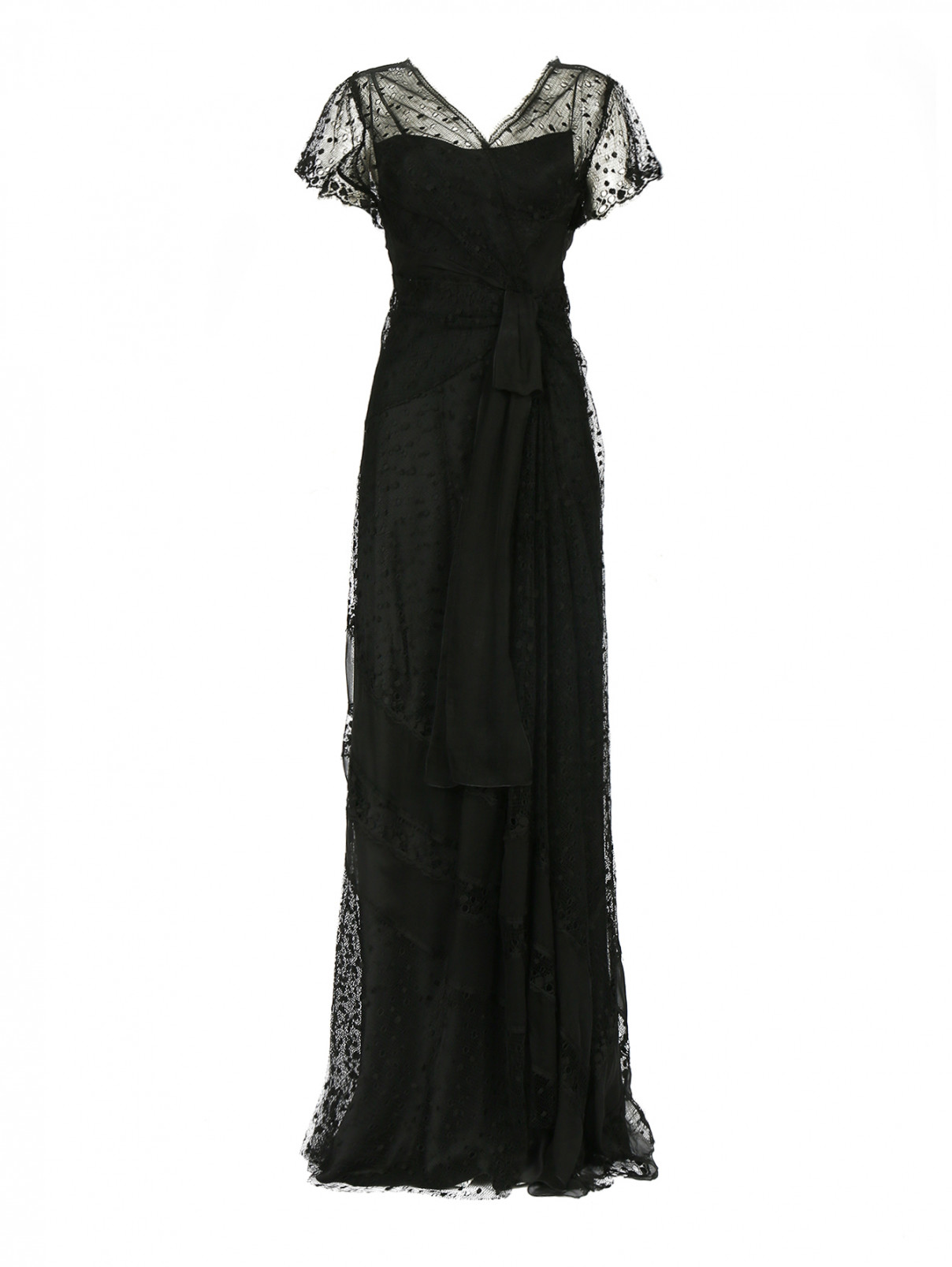Платье-макси из кружева и сетки Alberta Ferretti  –  Общий вид  – Цвет:  Черный