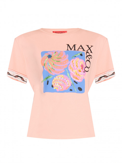Футболка из хлопка с узором и вышивкой из бисера Max&Co - Общий вид