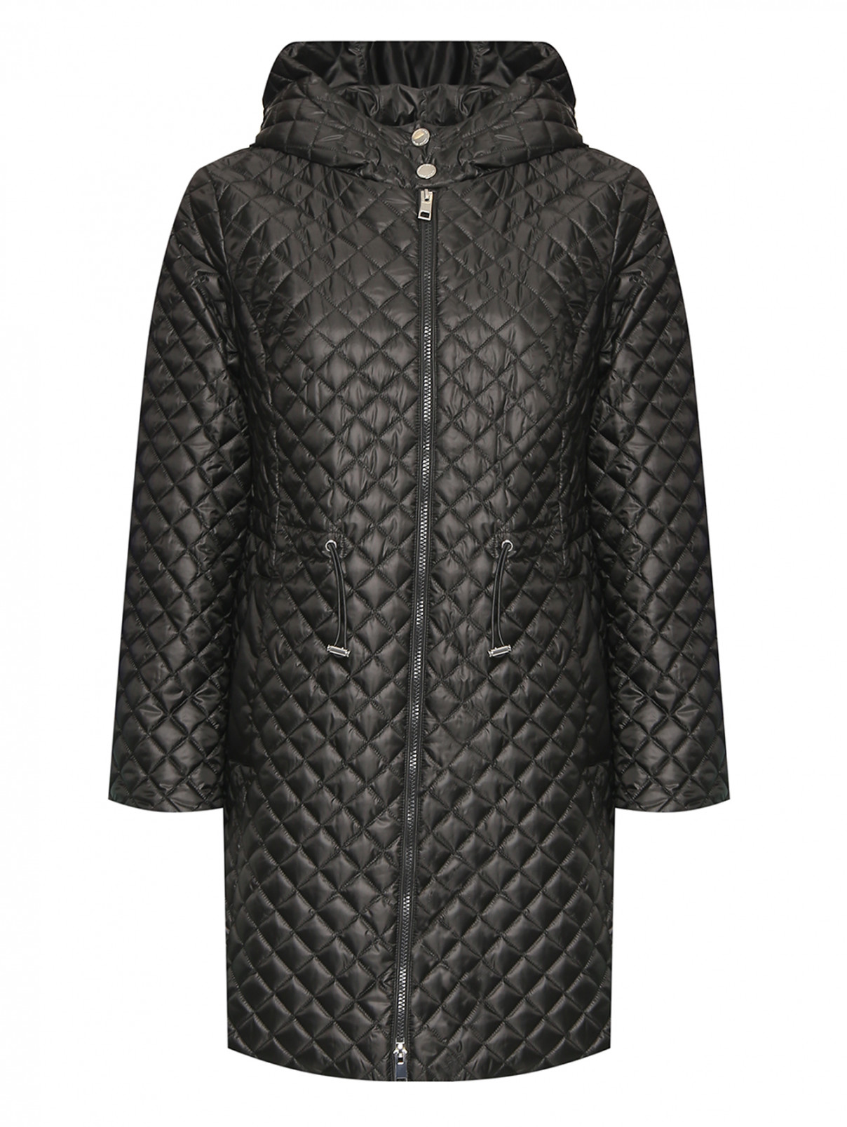 Удлиненная стеганая куртка с капюшоном Marina Rinaldi  –  Общий вид  – Цвет:  Черный