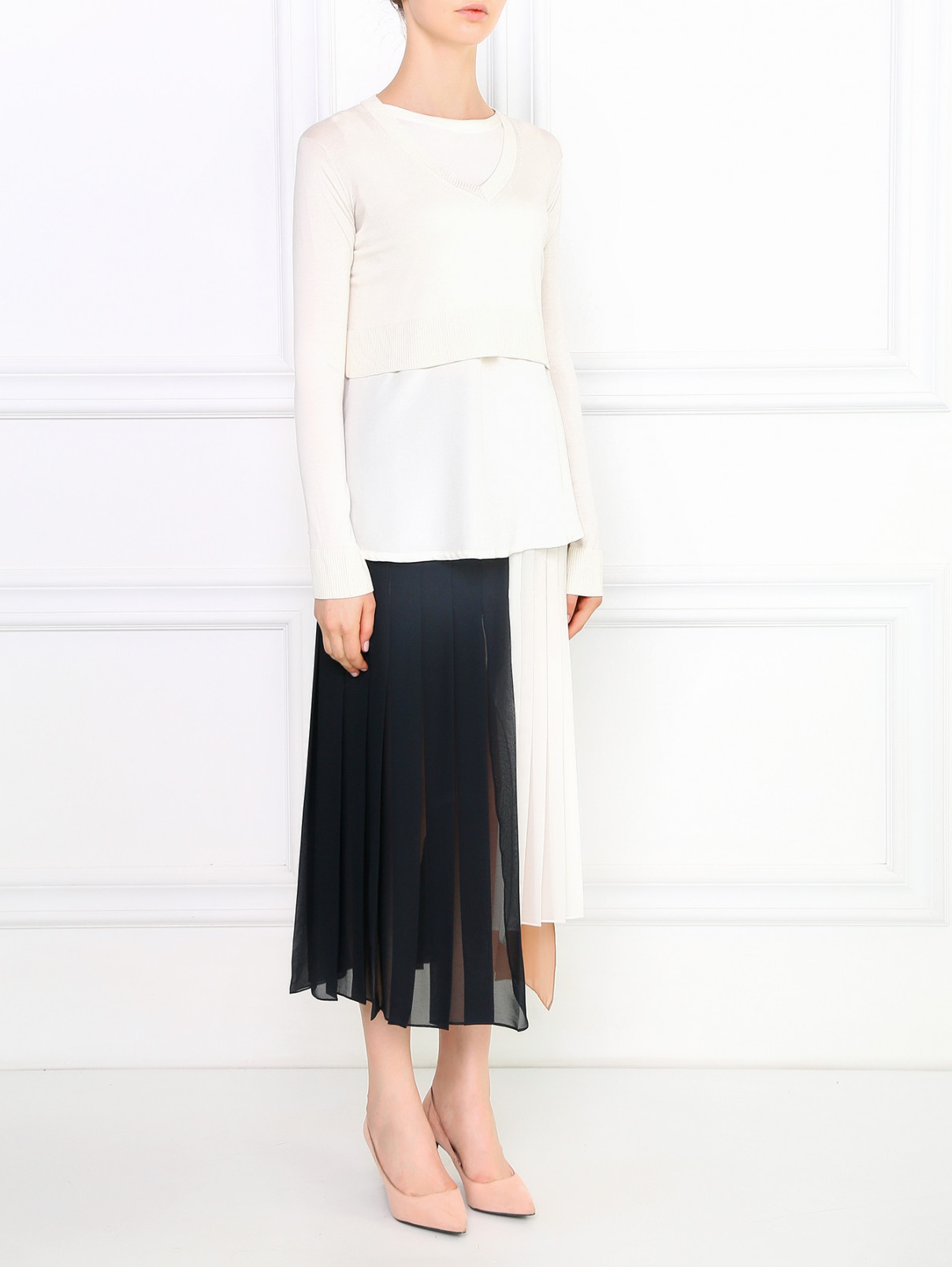 Плиссированная юбка из смешаного шелка ассиметричного кроя Paul Smith  –  Модель Общий вид  – Цвет:  Черный