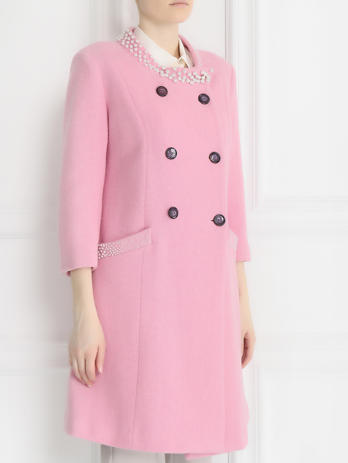 Пальто из шерсти с аппликаций из бусин Femme by Michele R.  –  Модель Верх-Низ  – Цвет:  Розовый