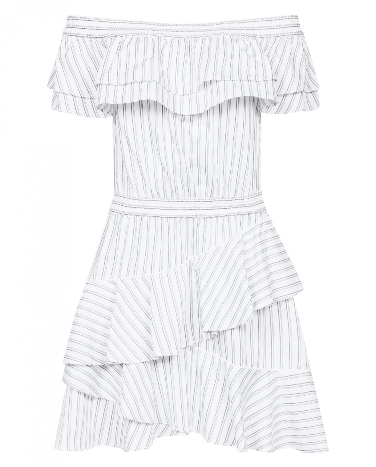 Платье-мини из хлопка с узором "полоска" DESIGNERS REMIX  –  Общий вид  – Цвет:  Белый