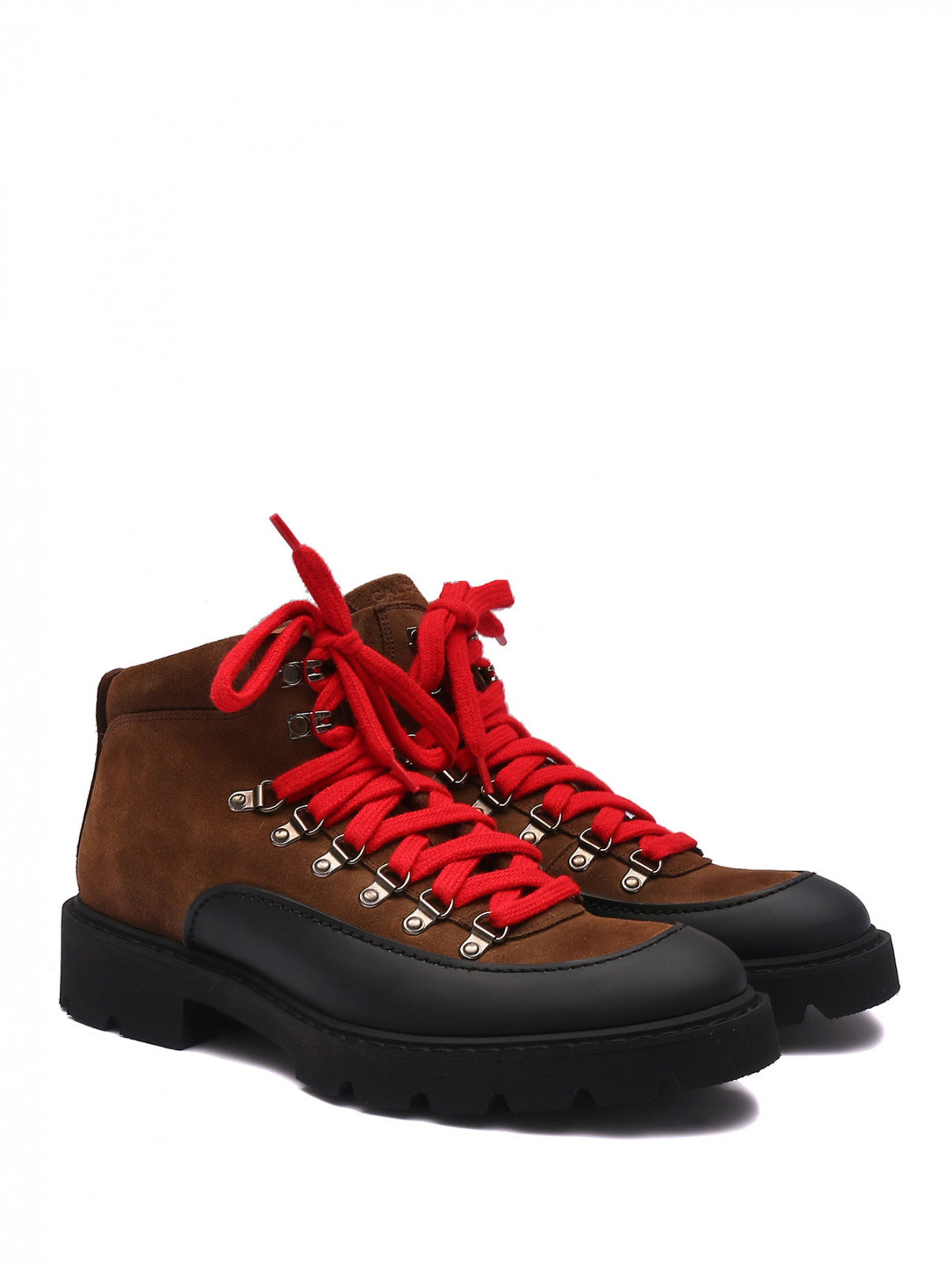 Ботинки из замши с контрастной шнуровкой Calce  –  Общий вид  – Цвет:  Коричневый