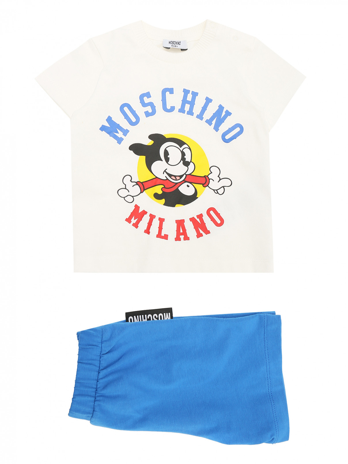 Костюм  из хлопка с принтом Moschino Baby  –  Общий вид  – Цвет:  Синий