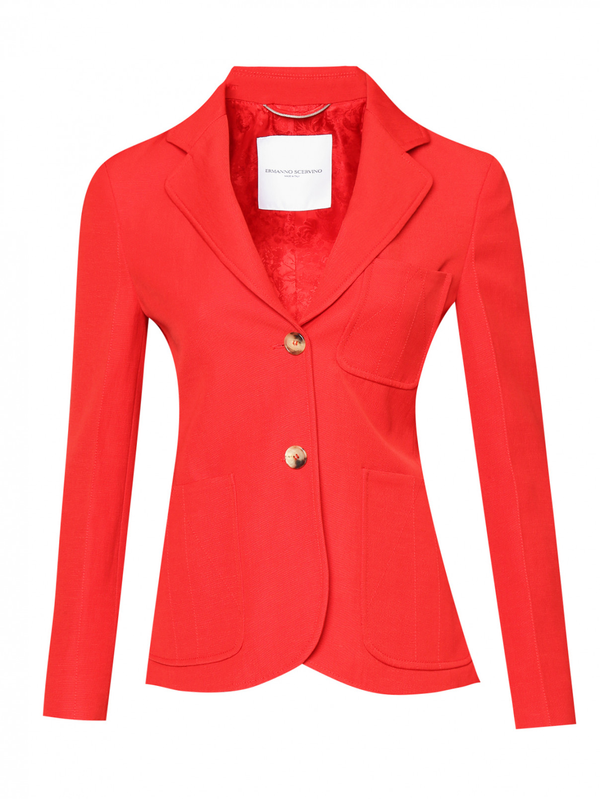 Жакет на пуговицах с накладными карманами Ermanno Scervino  –  Общий вид  – Цвет:  Красный