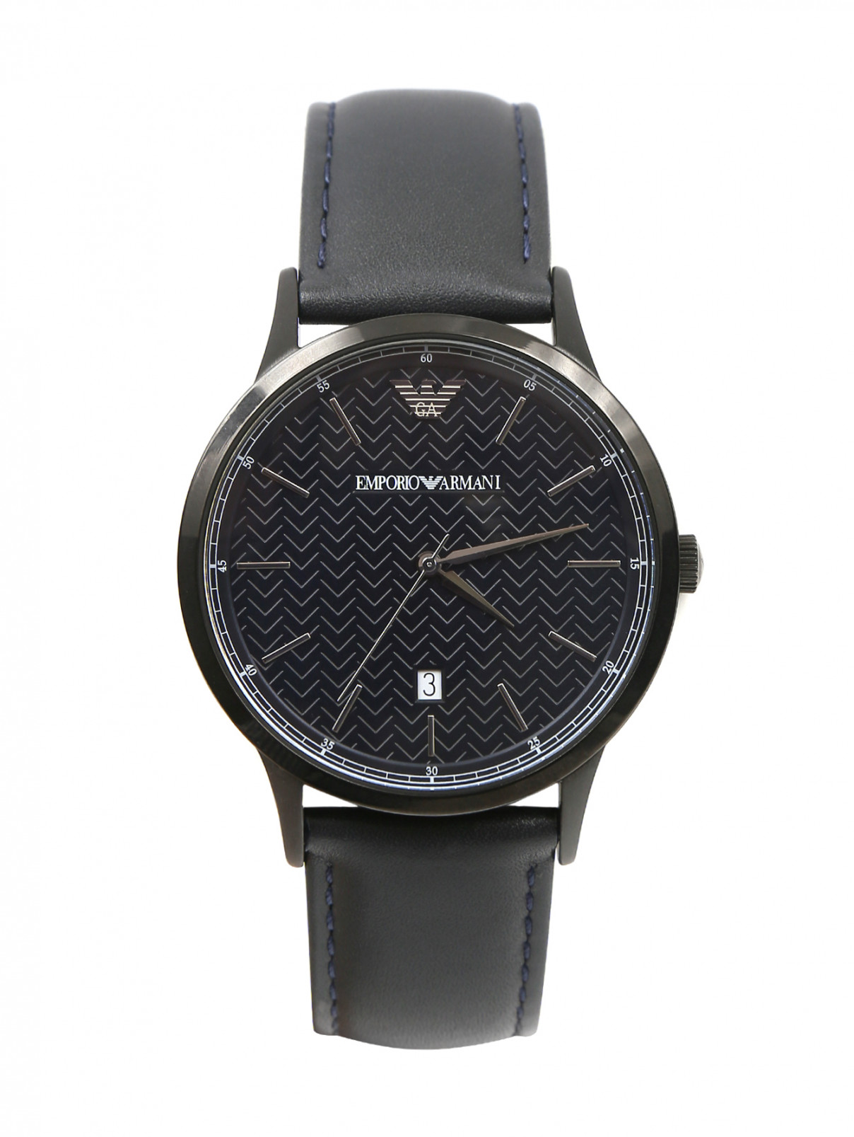 Часы с ремешком из кожи Emporio Armani  –  Общий вид  – Цвет:  Черный