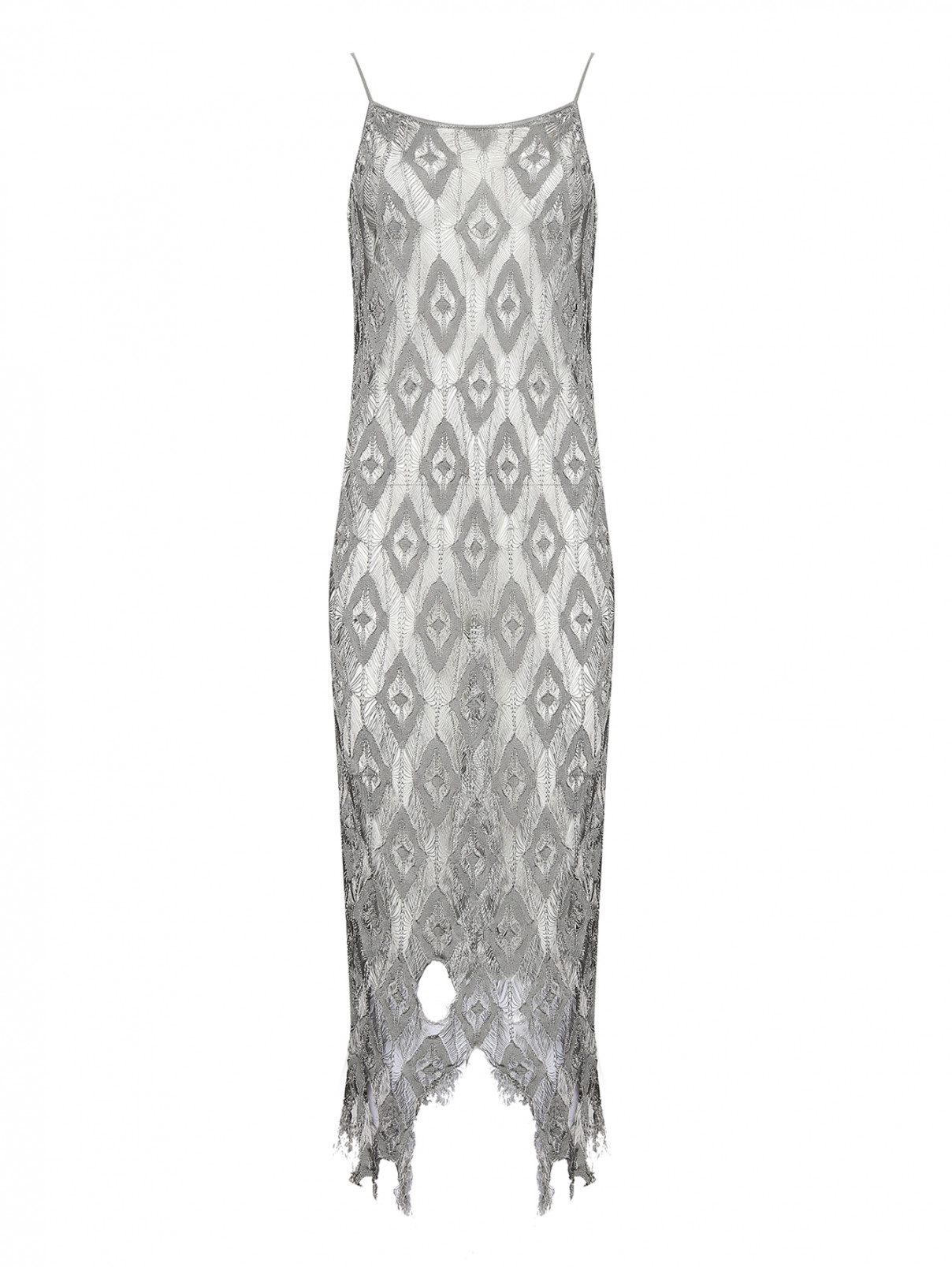 Платье-миди из вискозы с "рваным эффектом" Maison Margiela  –  Общий вид  – Цвет:  Серый