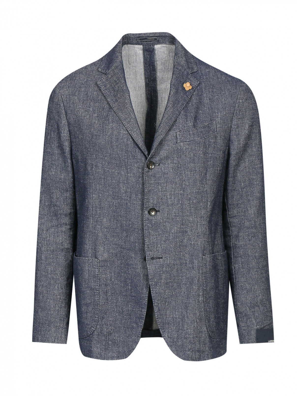 Пиджак однобортный из льна и хлопка LARDINI  –  Общий вид  – Цвет:  Синий