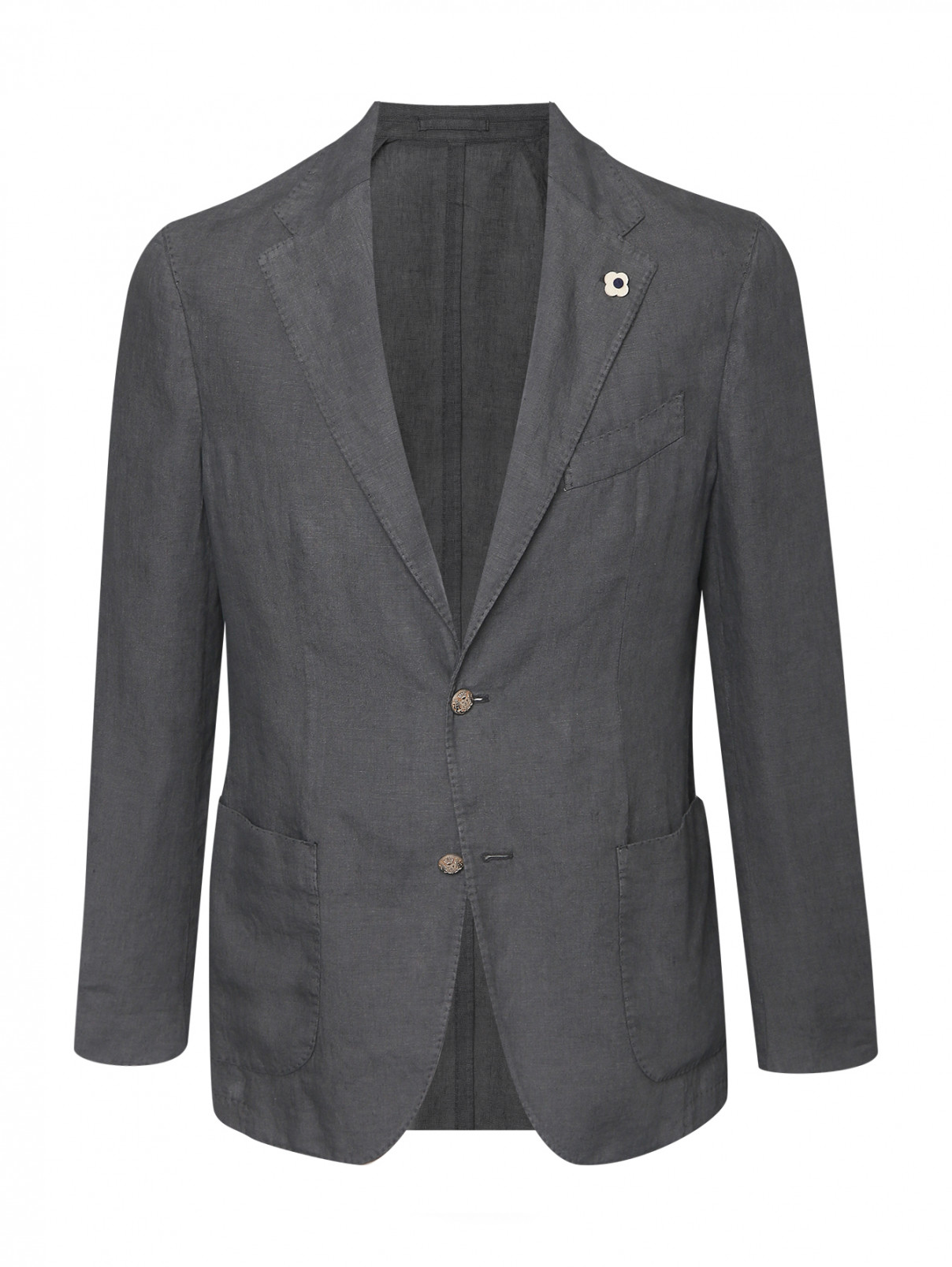 Пиджак из льна с карманами LARDINI  –  Общий вид  – Цвет:  Серый
