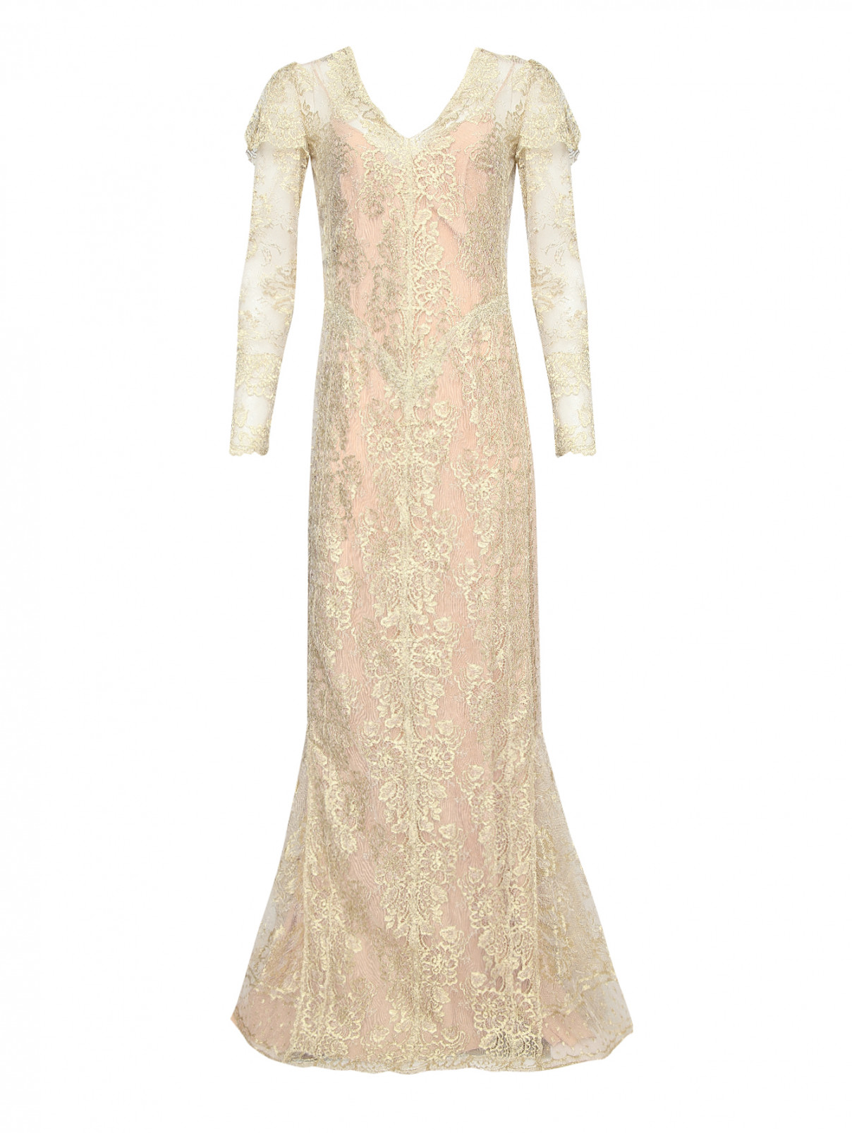 Платье макси кружевное Alberta Ferretti  –  Общий вид  – Цвет:  Золотой