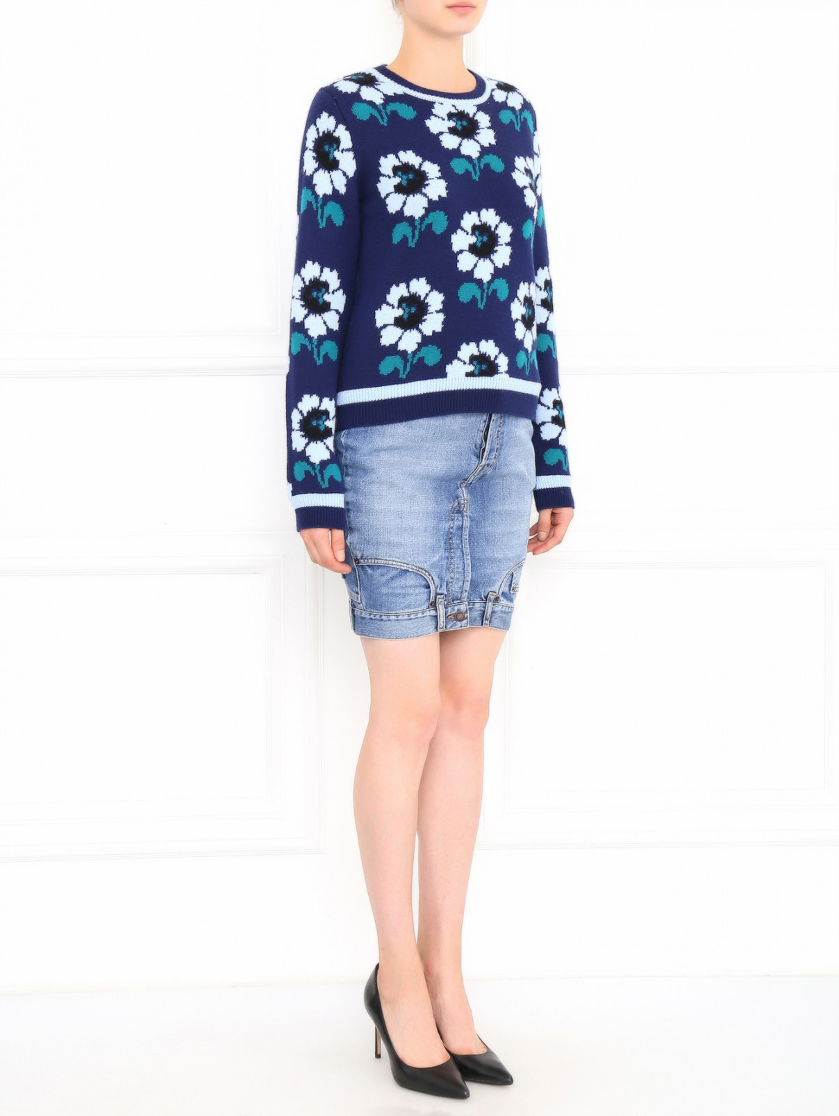 Джинсовая юбка-мини Moschino Couture  –  Модель Общий вид  – Цвет:  Синий