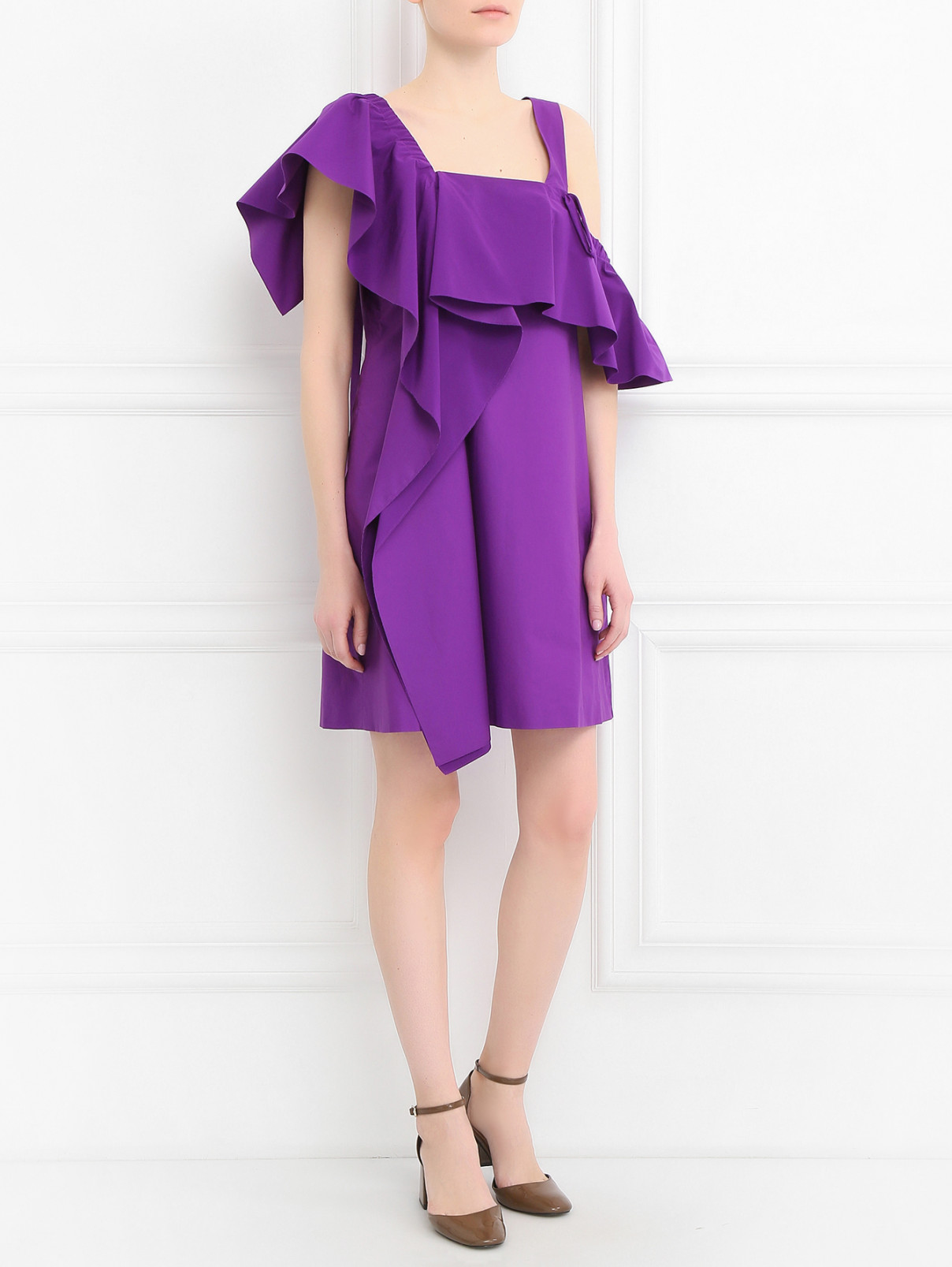 Платье-мини из хлопка с воланами Dorothee Schumacher  –  Модель Общий вид  – Цвет:  Фиолетовый