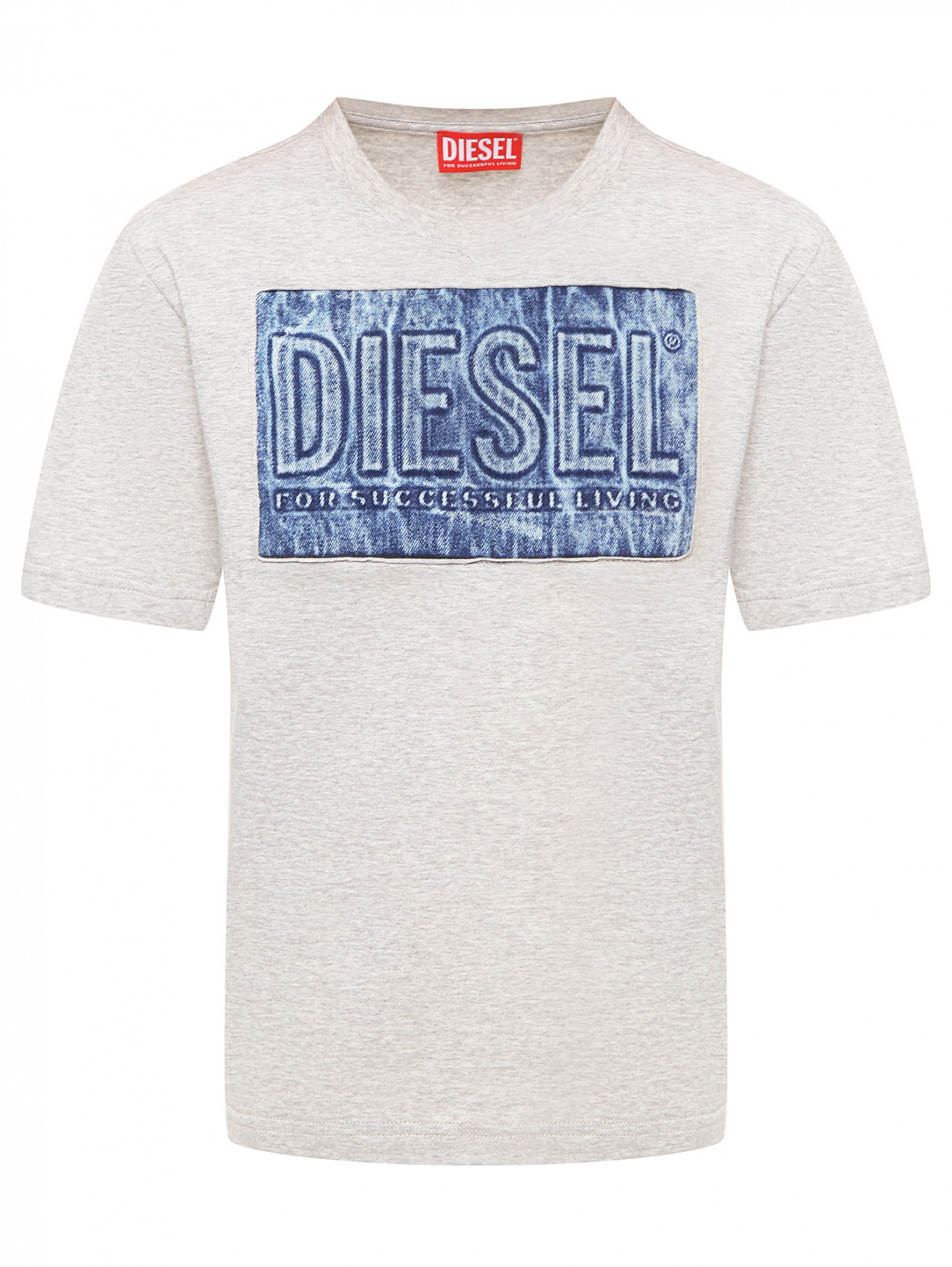 Футболка со вставкой из джинсы Diesel  –  Общий вид  – Цвет:  Серый
