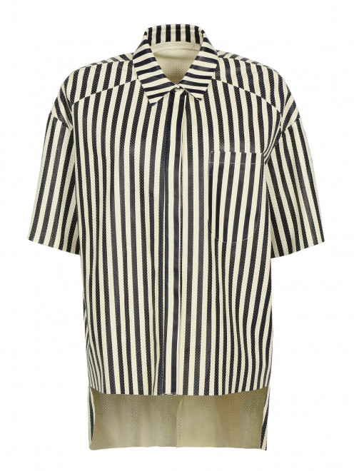 Кожаная рубашка с принтом "в полоску" с накладным карманом DROMe - Общий вид