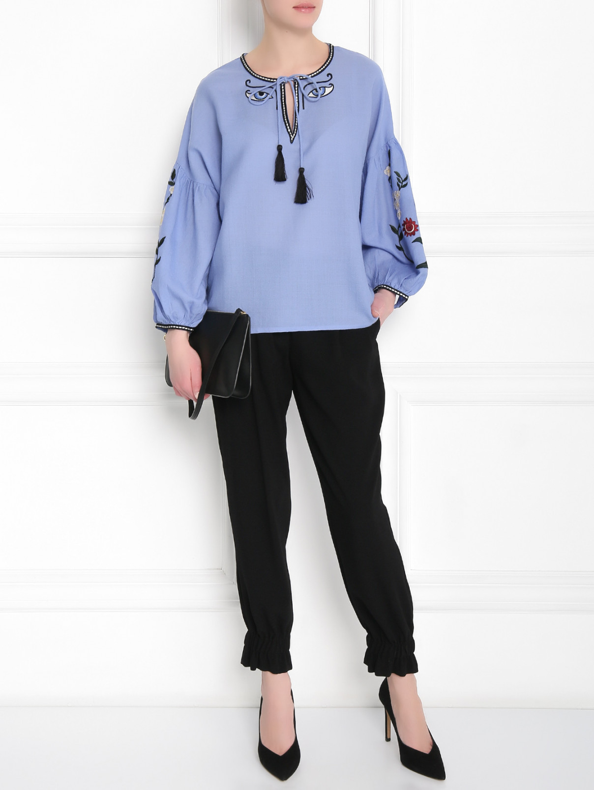 Укороченные брюки со складками Sonia Rykiel  –  МодельОбщийВид  – Цвет:  Черный