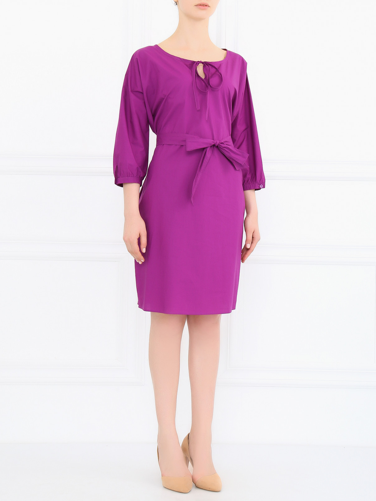 Платье из хлопка с рукавами 3/4 Moschino Cheap&Chic  –  Модель Общий вид  – Цвет:  Фиолетовый