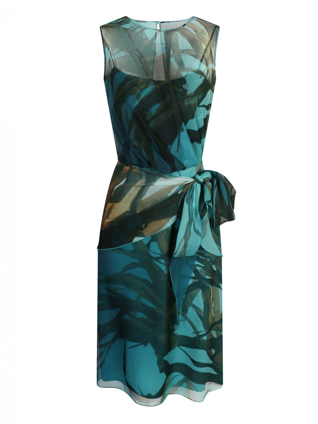 Платье из шелка с цветочным узором Max Mara  –  Общий вид  – Цвет:  Зеленый