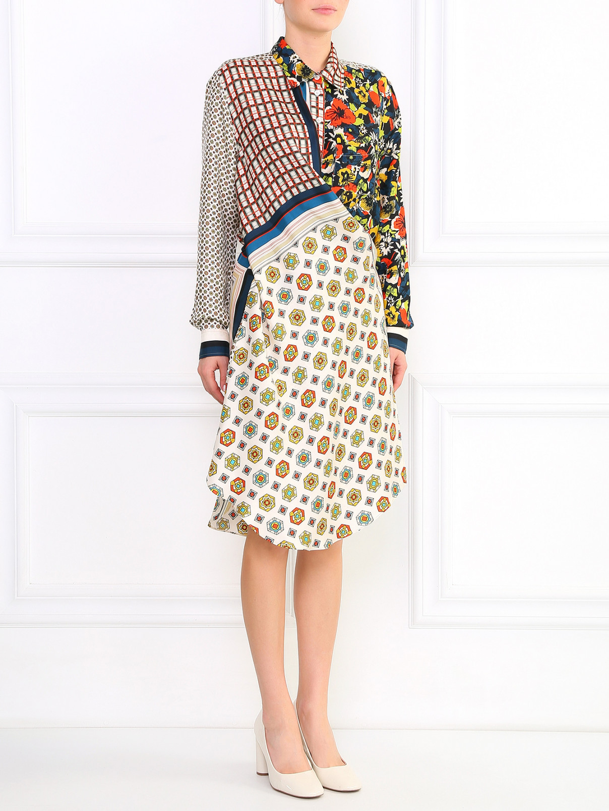 Платье-рубашка из шелка с узорами Jean Paul Gaultier  –  Модель Общий вид  – Цвет:  Узор