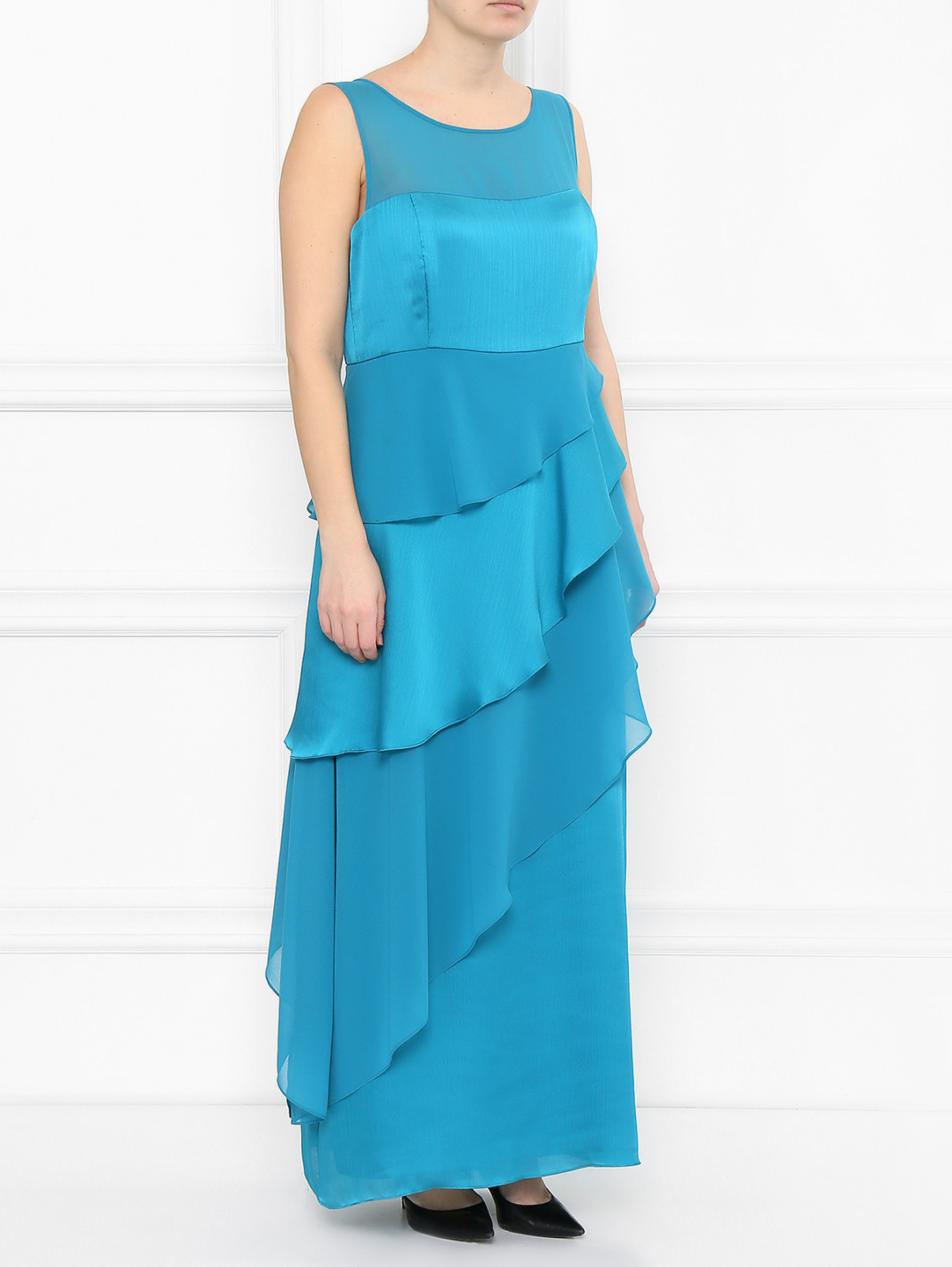 Платье-макси с накидкой в комплекте Marina Rinaldi  –  Модель Общий вид  – Цвет:  Синий