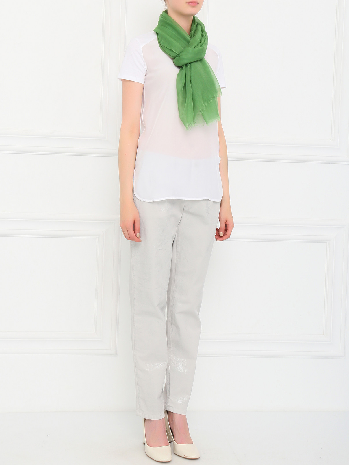 Легкий шарф из кашемира и шелка Max Mara  –  Модель Общий вид  – Цвет:  Зеленый