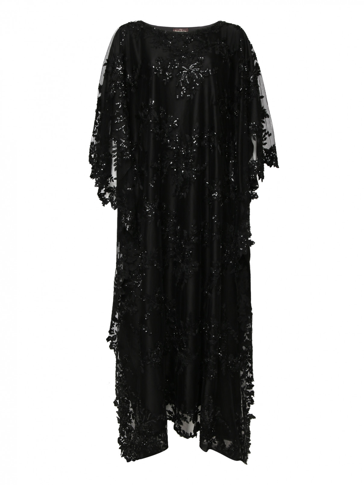 Платье свободного кроя декорированное пайетками Daniela de Souza  –  Общий вид  – Цвет:  Черный