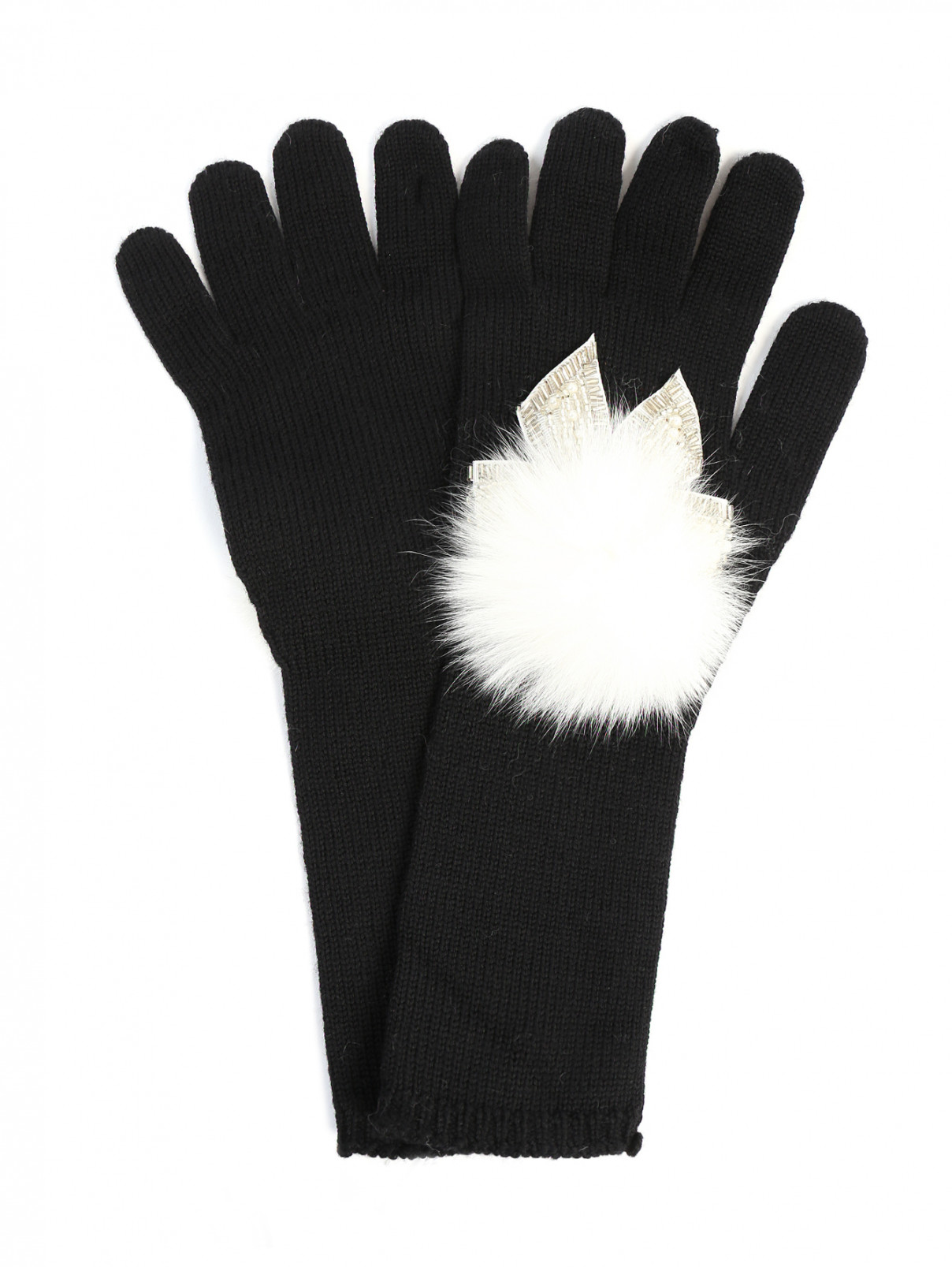 Перчатки удлиненные из шерсти с бантиком IL Trenino  –  Общий вид  – Цвет:  Черный